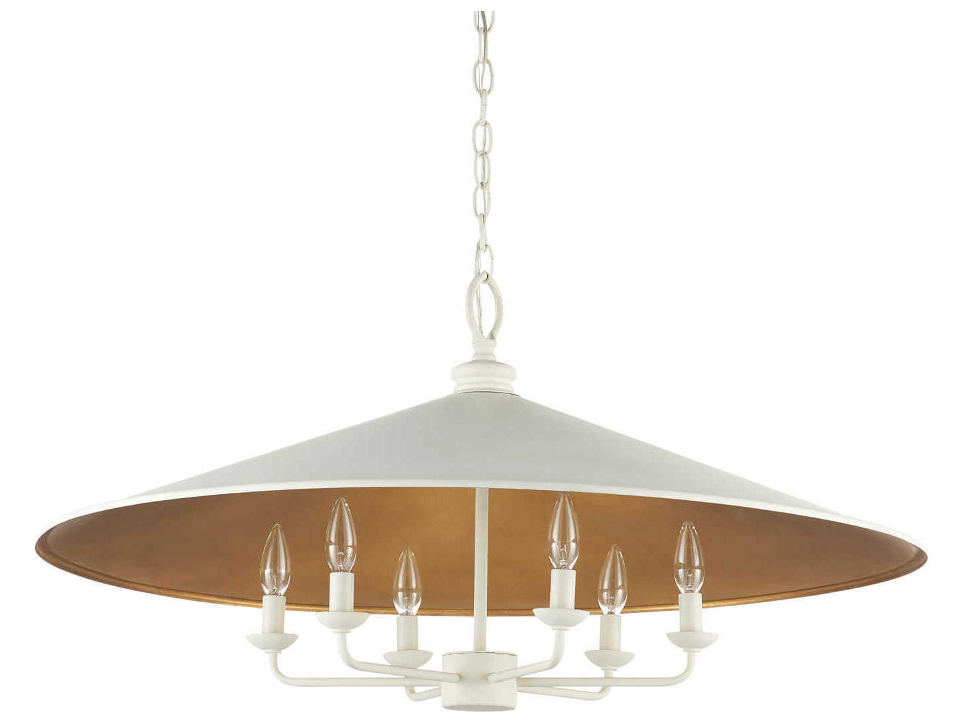 Currey & Company Brussels 6-Light Snow White Contemporary Gold Leaf Chandelier