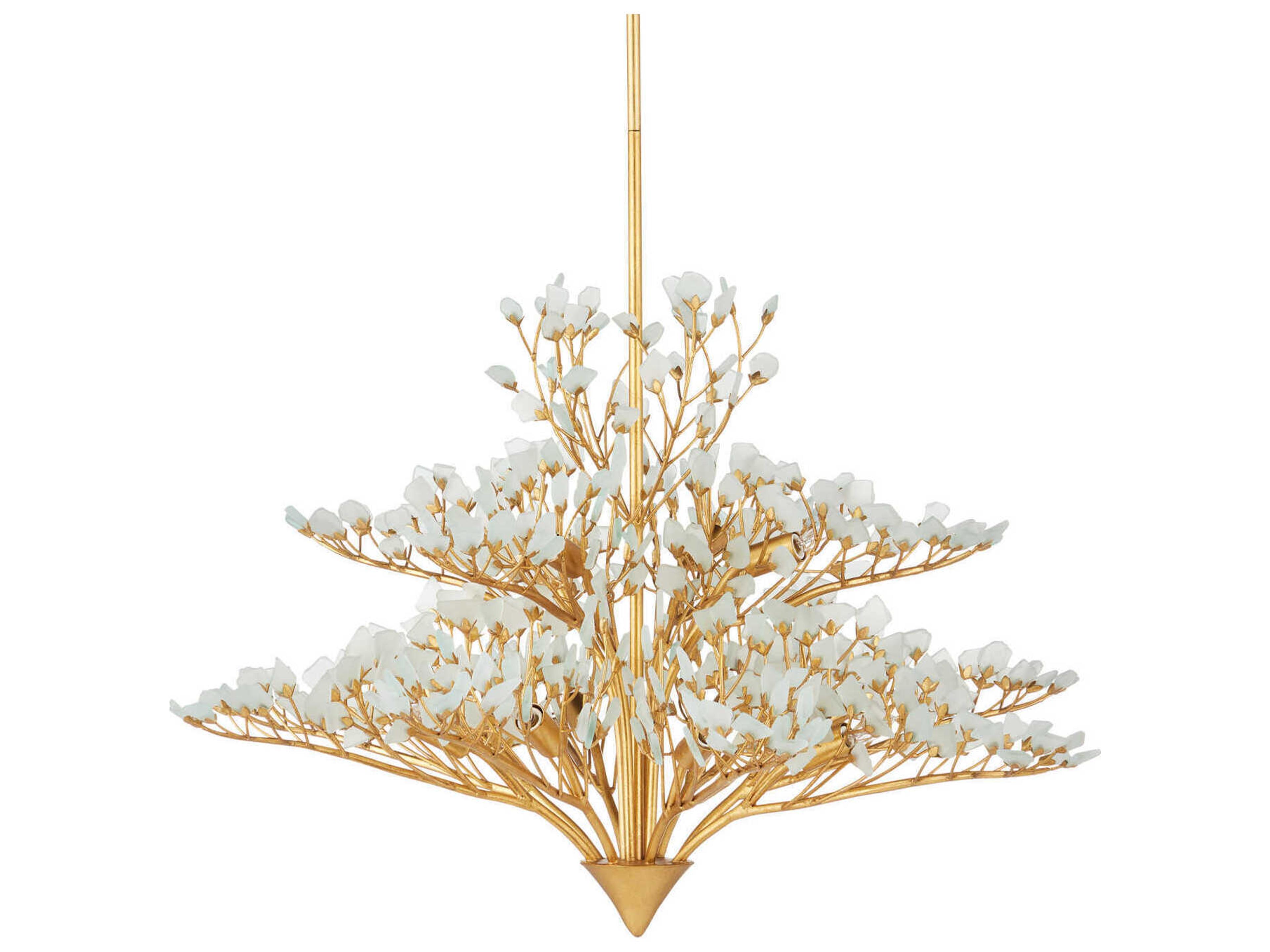 Currey & Company Fiorella 12-Light Contemporary Gold Leaf Tiered Chandelier
