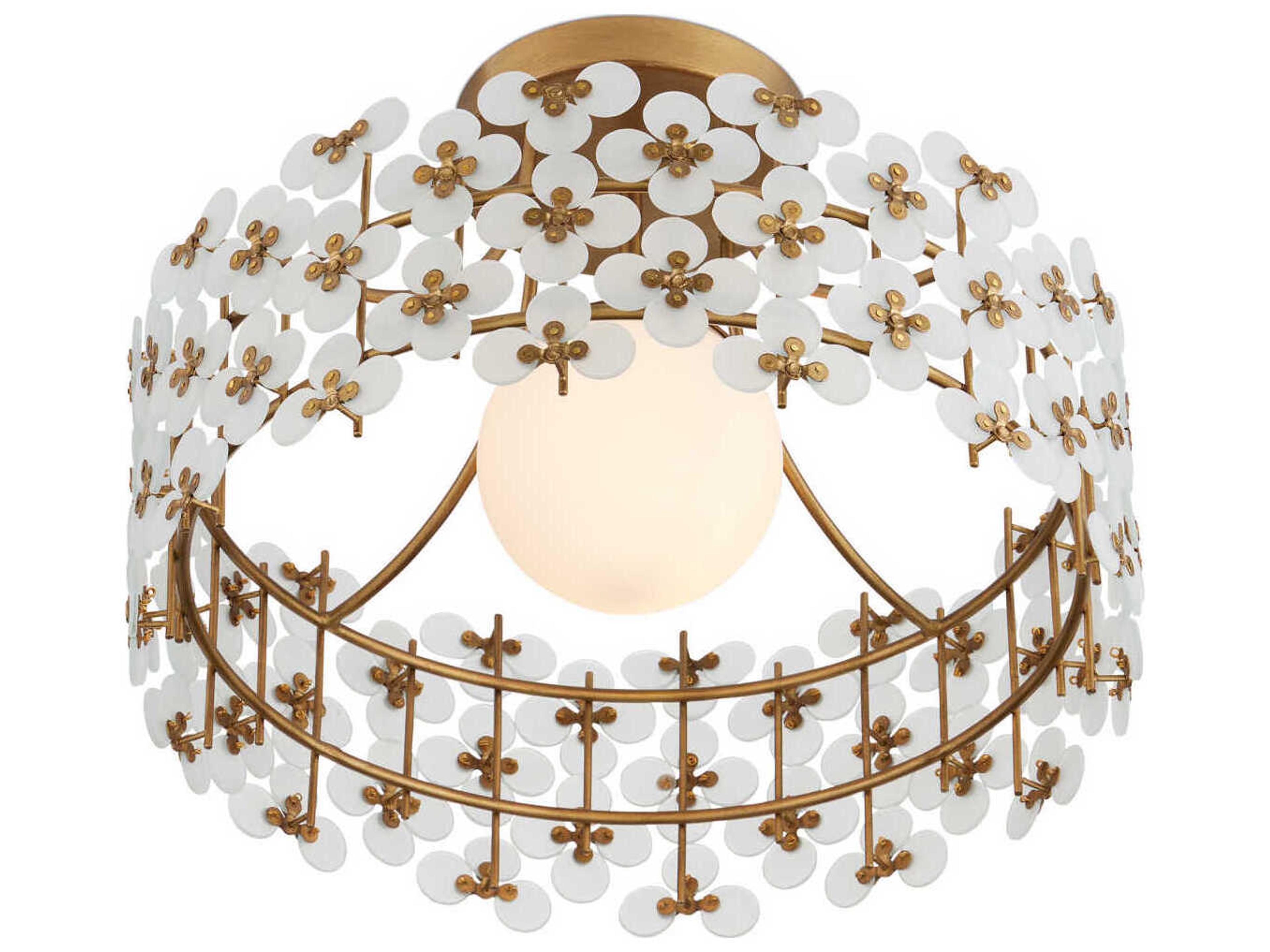 Currey & Company Spring Flower 1-Light Glossy White Brass Drum Semi Flush Mount