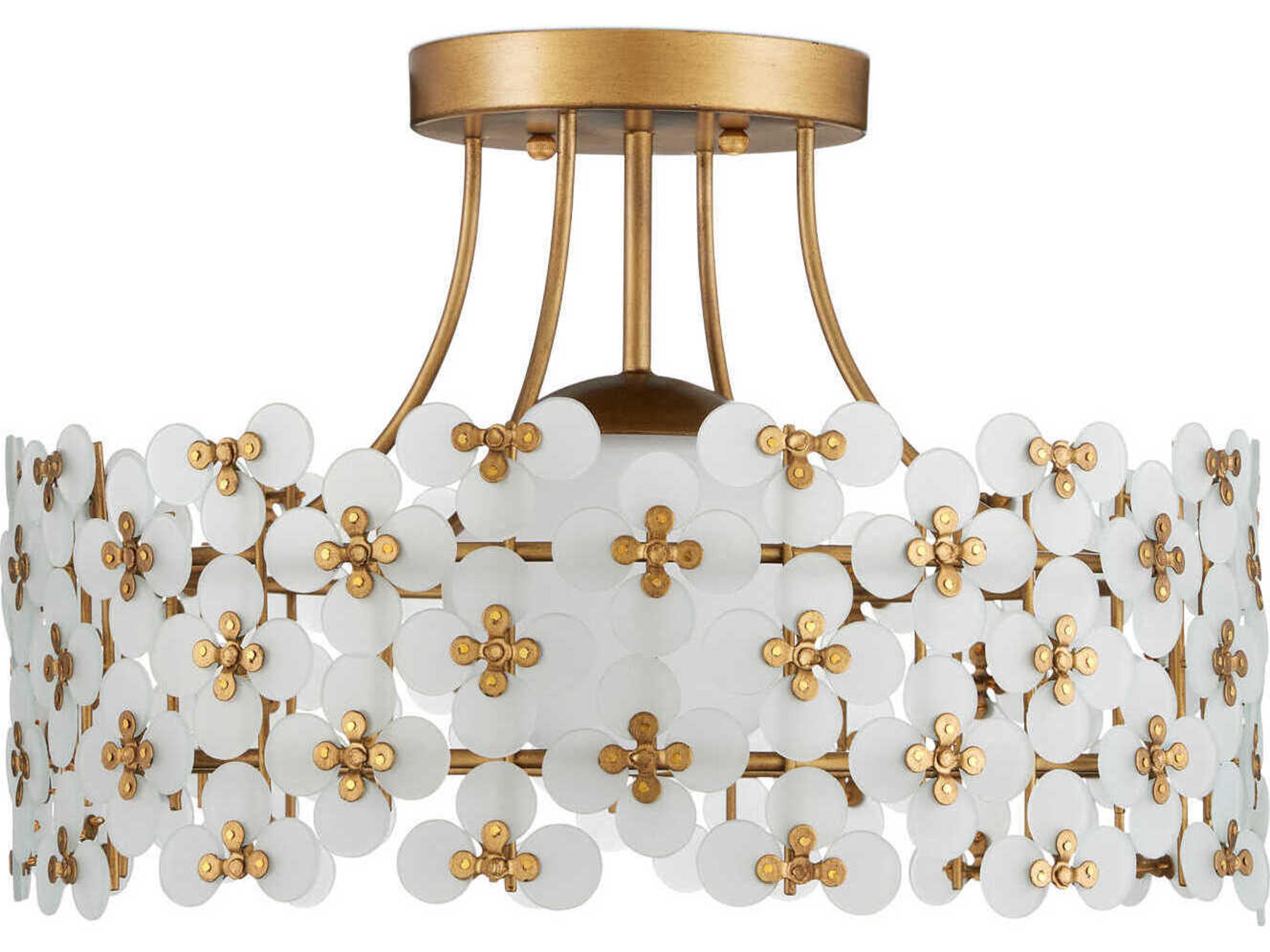 Currey & Company Spring Flower 1-Light Glossy White Brass Drum Semi Flush Mount
