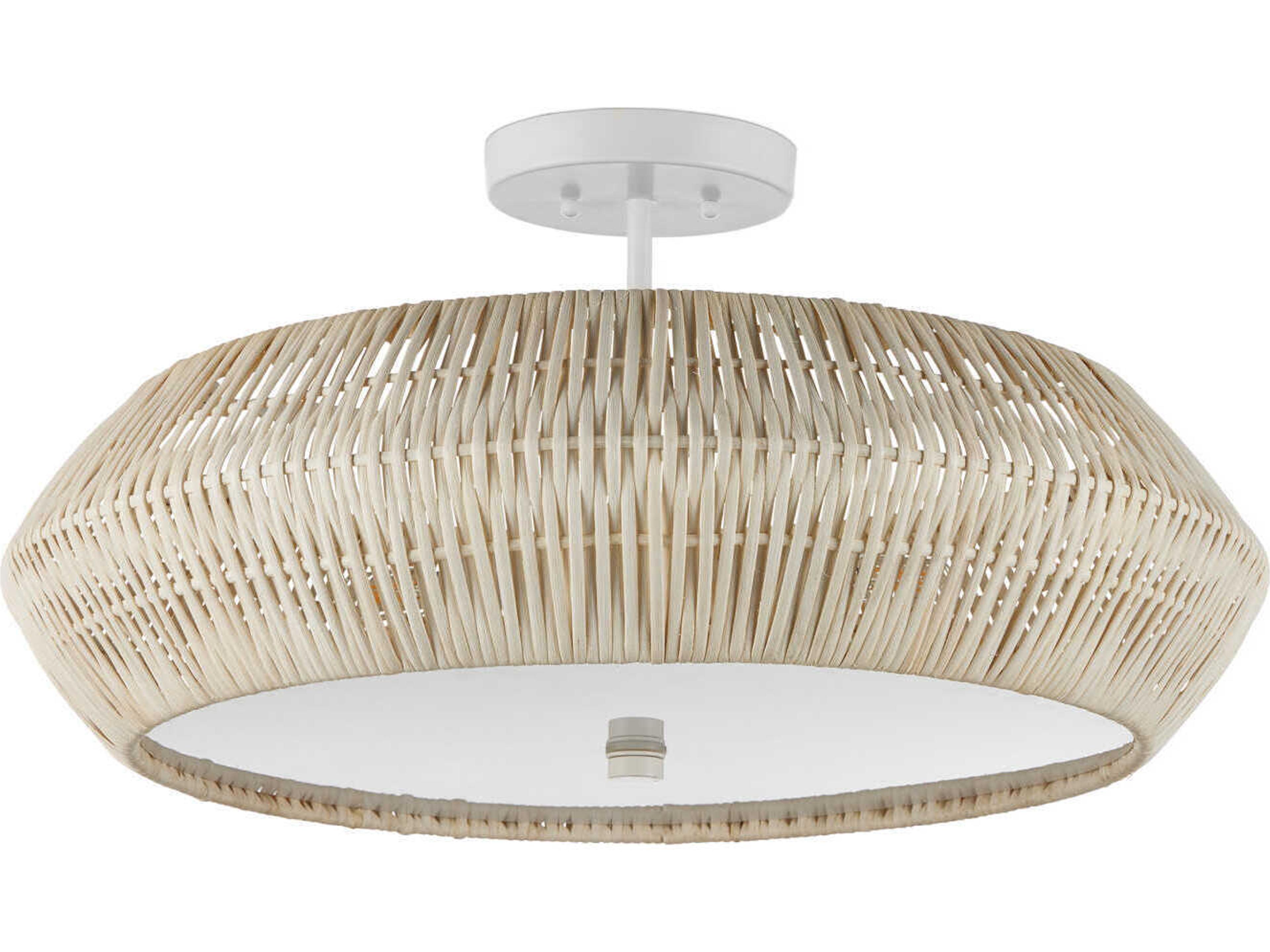 Currey & Company Antibes 3-Light Bleached Natural Snow White Semi Flush Mount