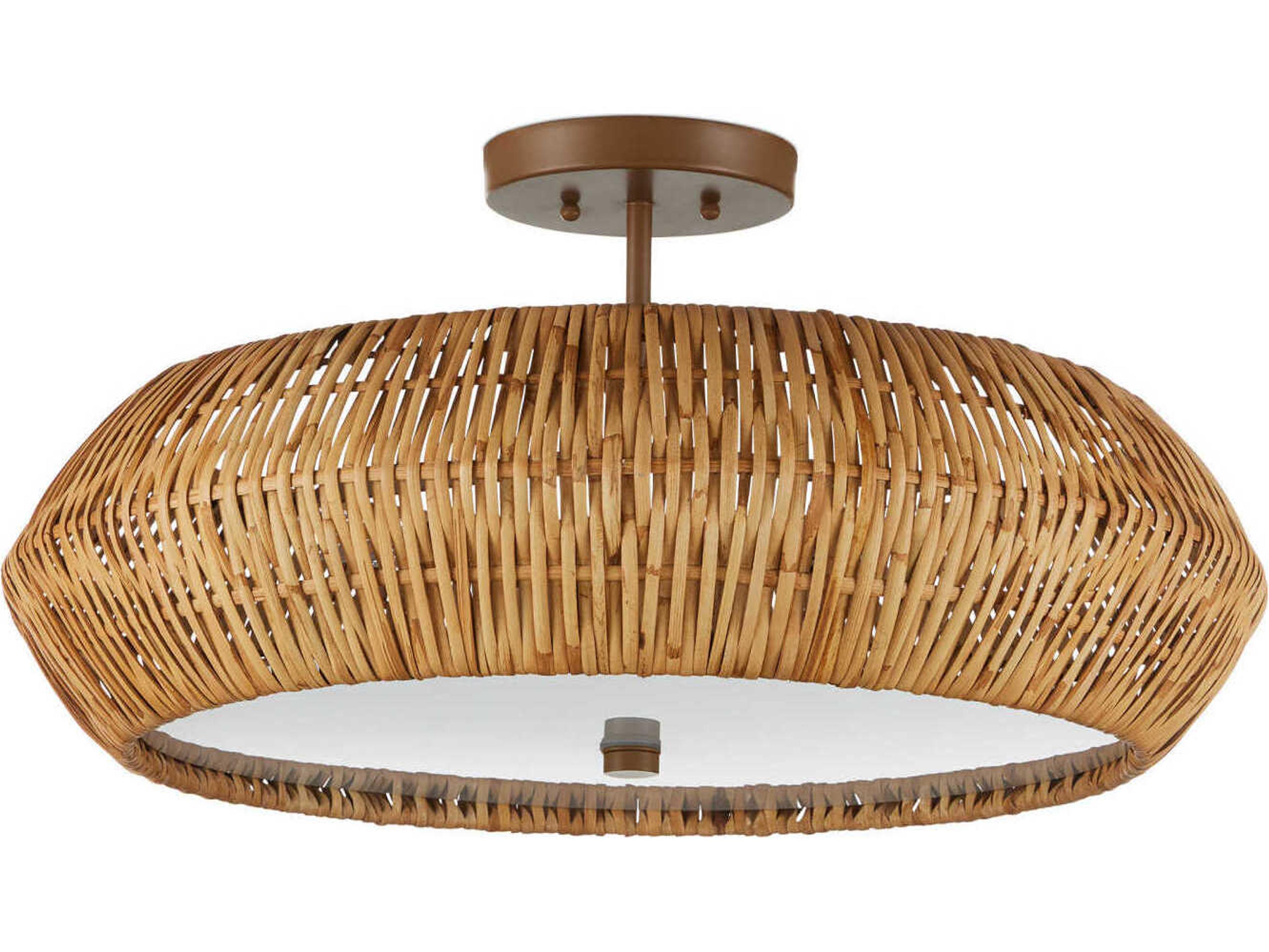 Currey & Company Antibes 3-Light Natural Khaki Brown Semi Flush Mount