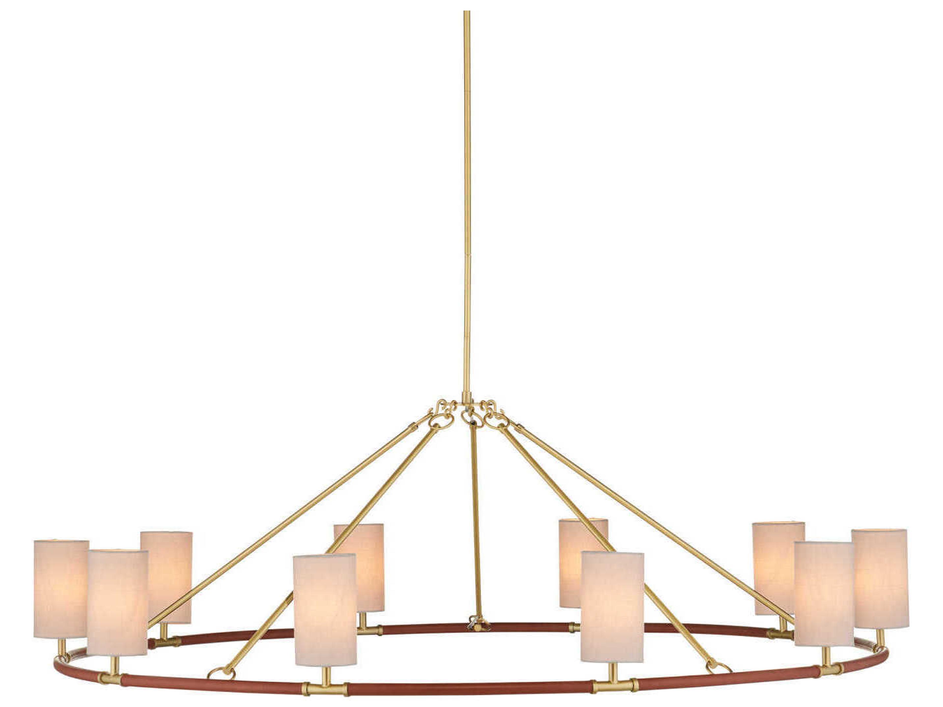 Ellerston 10-Light Saddle Brown Brushed Brass Cylinder Chandelier