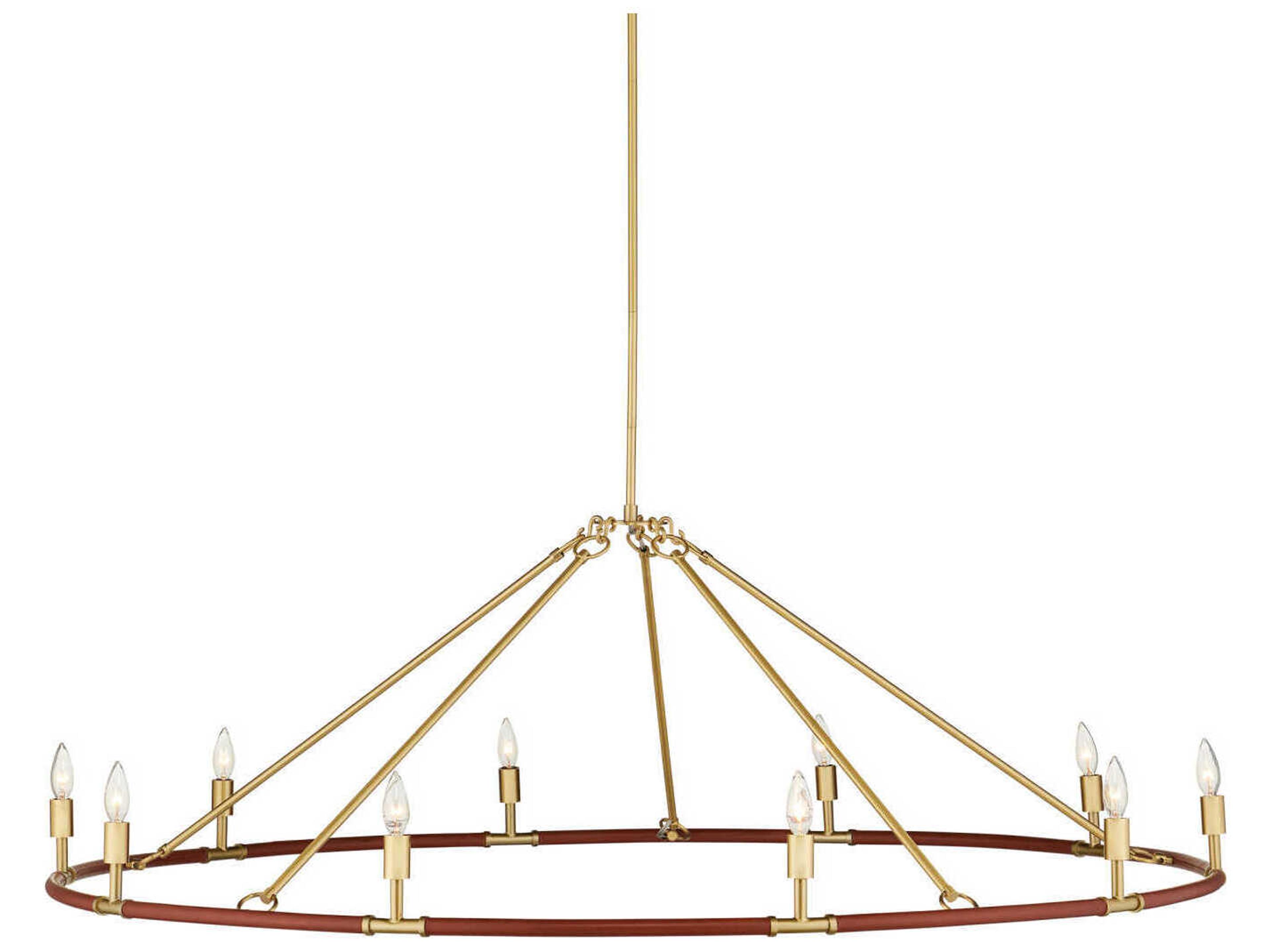 Currey & Company Ellerston 10-Light Saddle Brown Brushed Brass Cylinder Chandelier