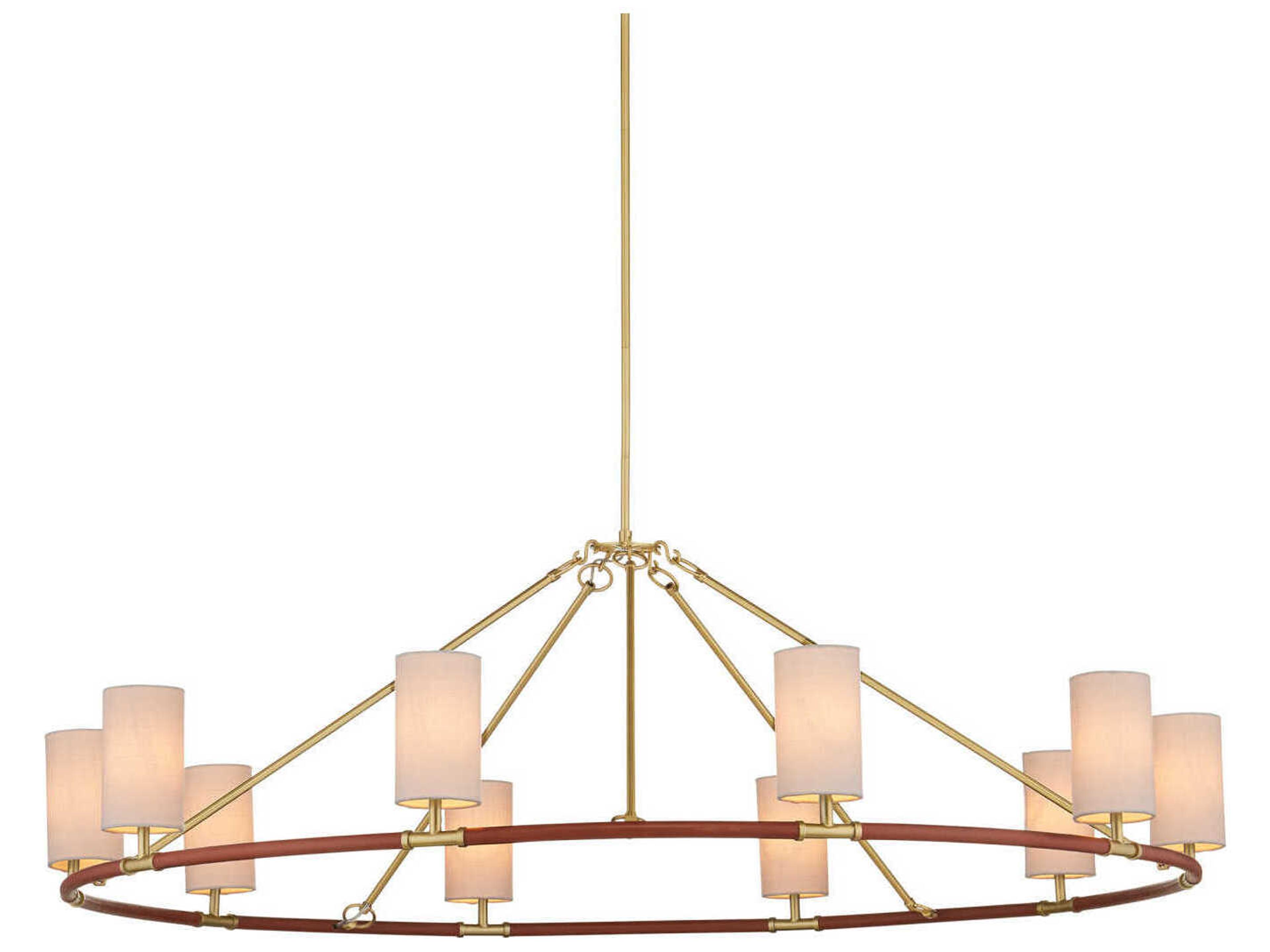 Currey & Company Ellerston 10-Light Saddle Brown Brushed Brass Cylinder Chandelier
