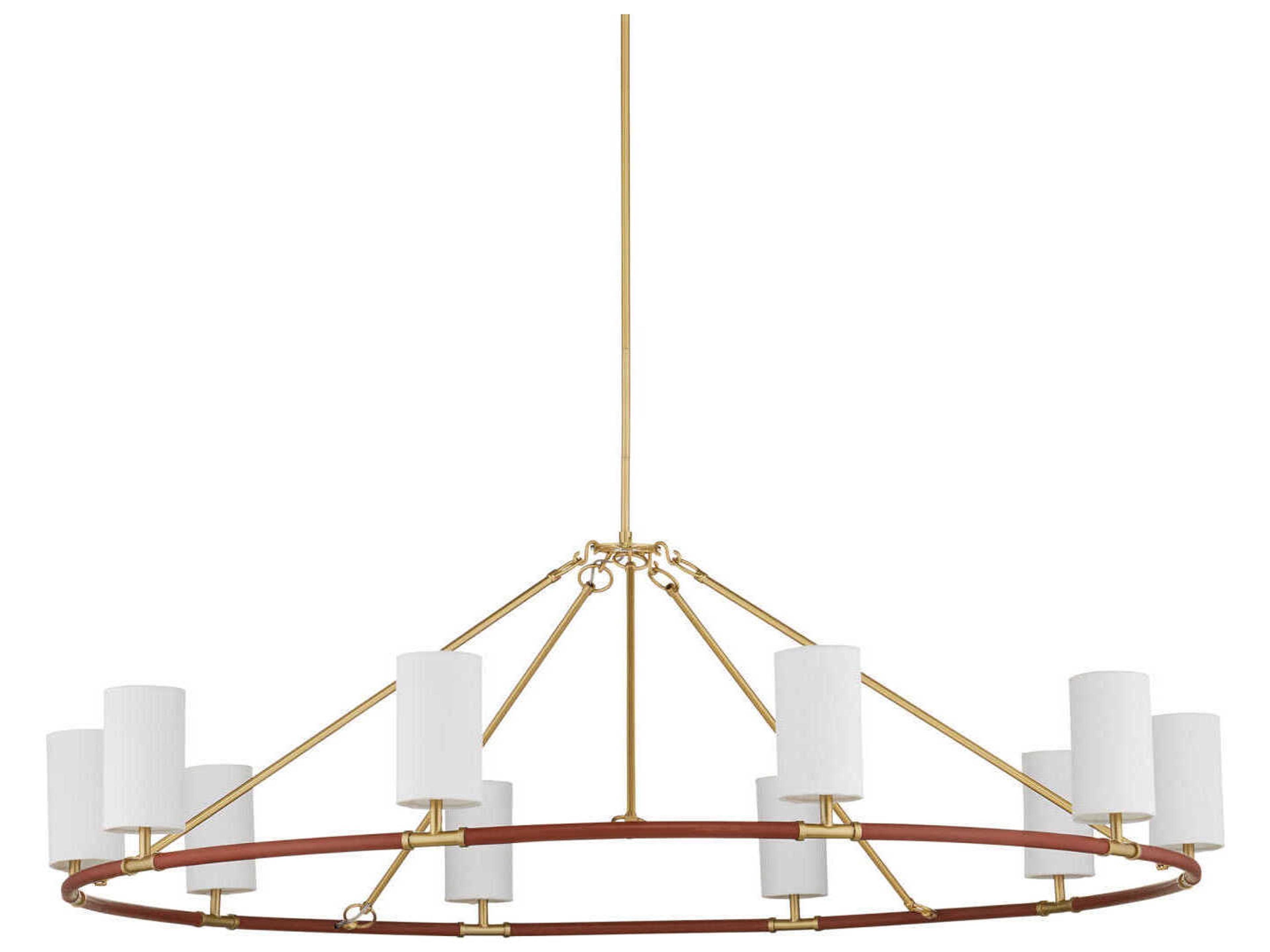 Currey & Company Ellerston 10-Light Saddle Brown Brushed Brass Cylinder Chandelier