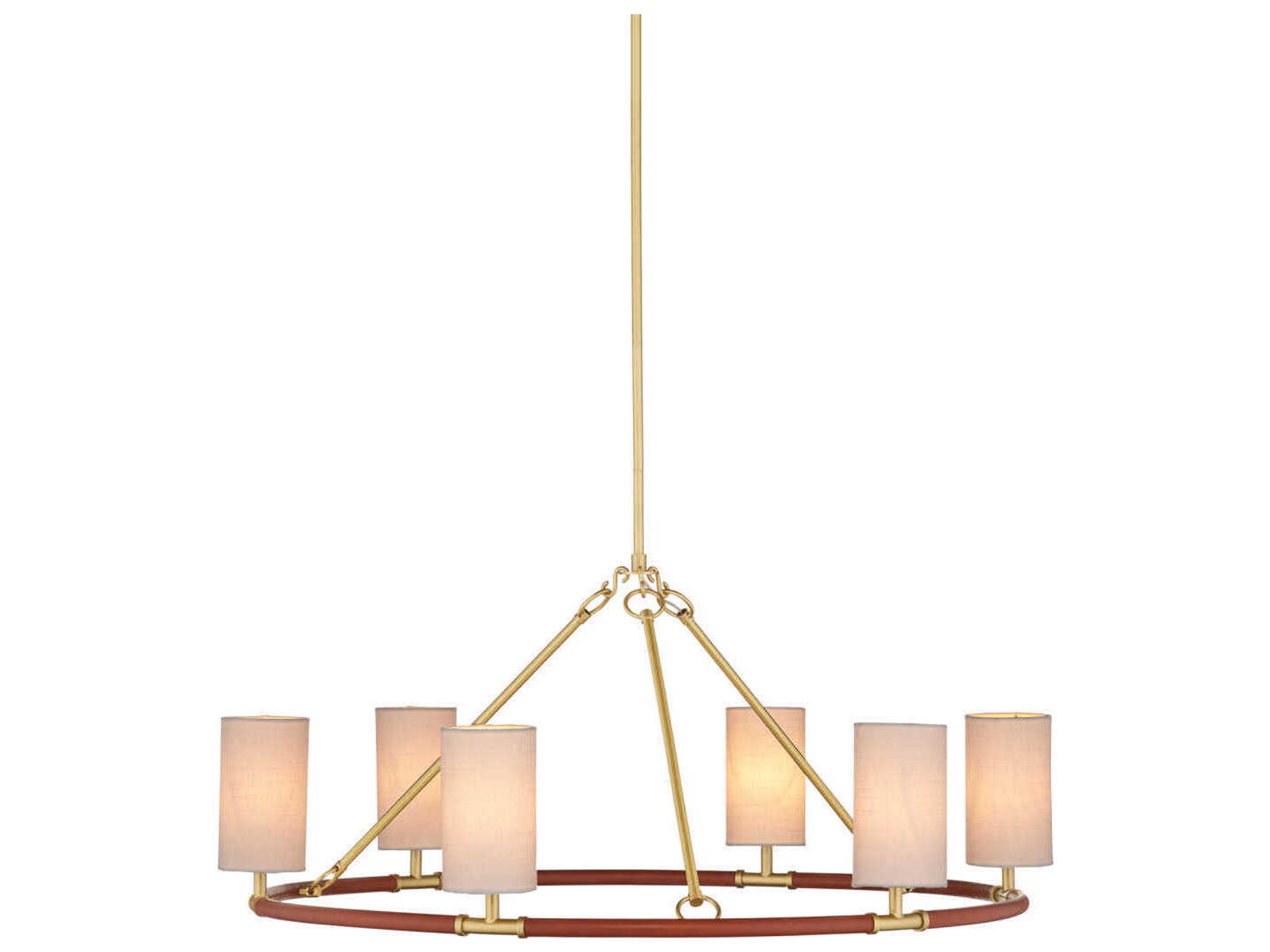 Ellerston 6-Light Saddle Brown Brushed Brass Cylinder Chandelier