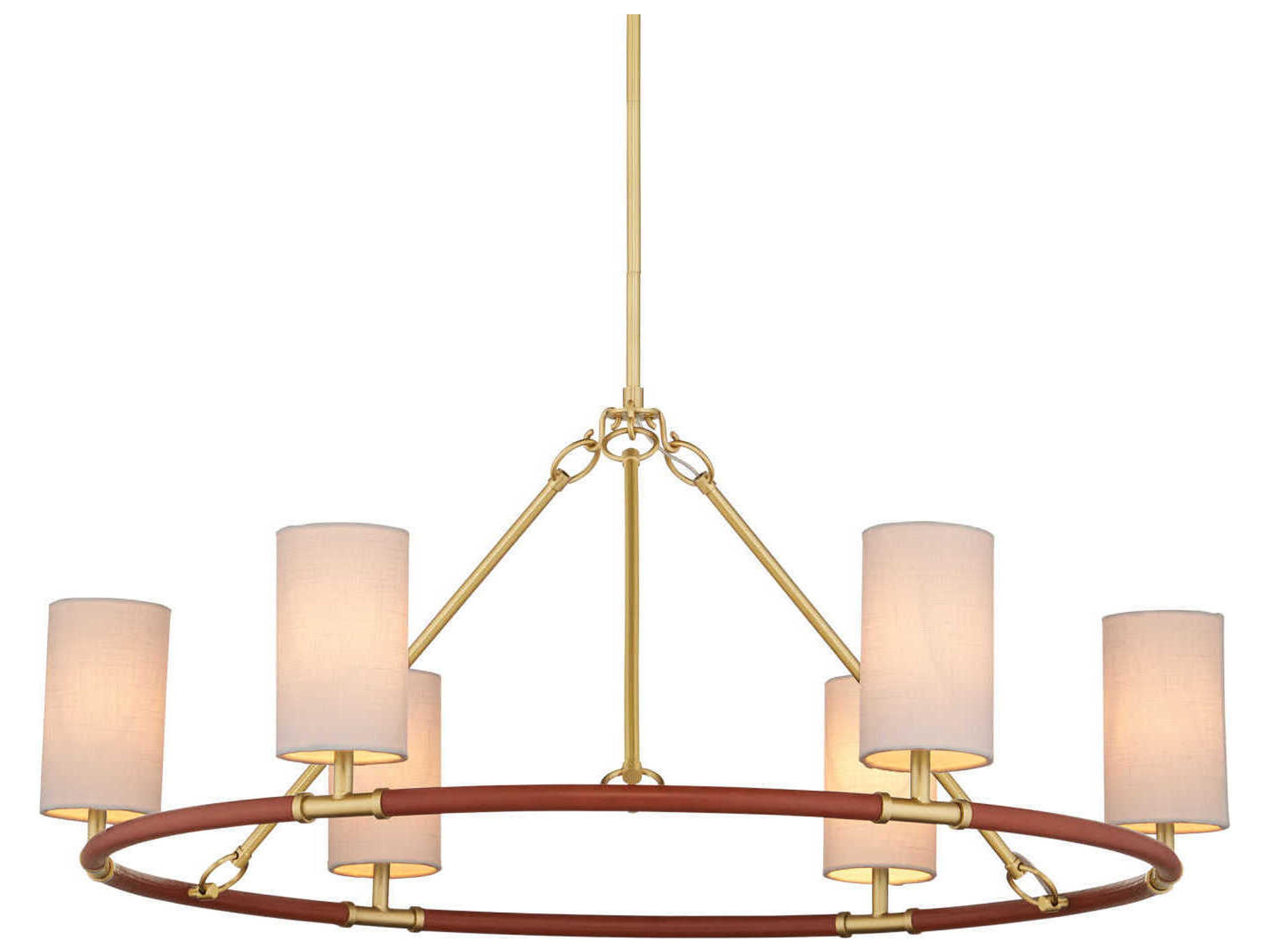 Currey & Company Ellerston 6-Light Saddle Brown Brushed Brass Cylinder Chandelier