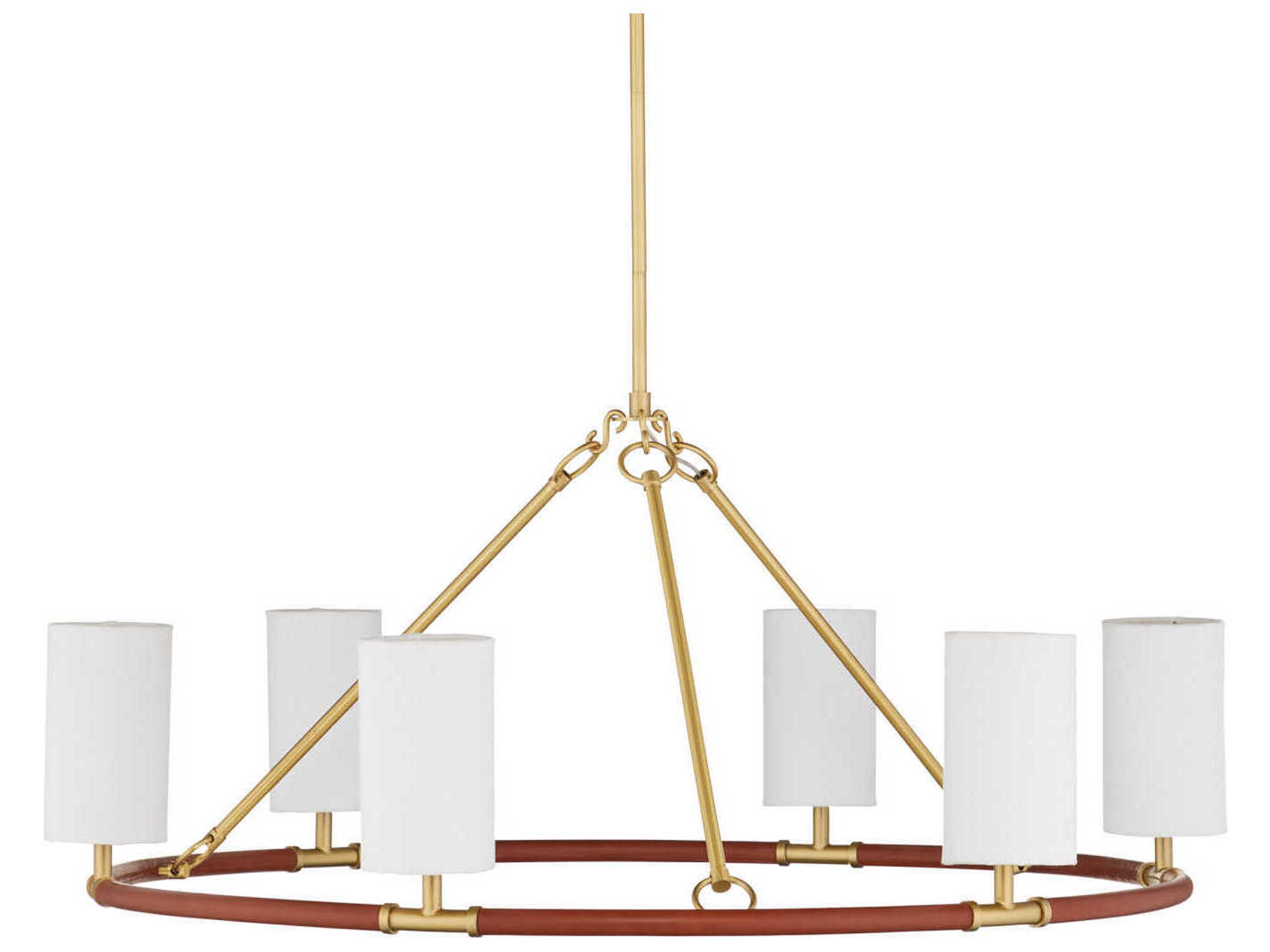 Currey & Company Ellerston 6-Light Saddle Brown Brushed Brass Cylinder Chandelier