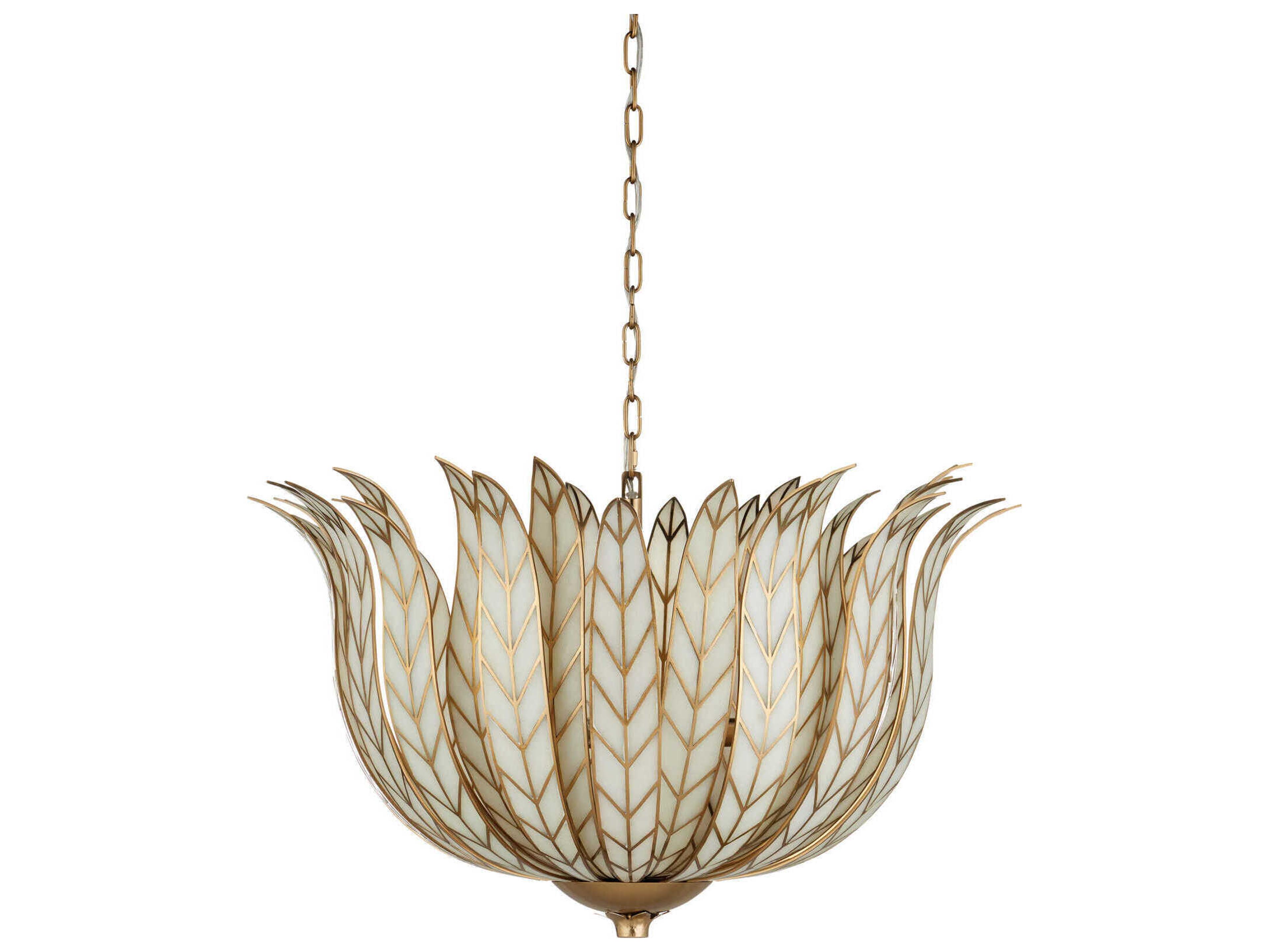 Currey & Company Lamina 3-Light Antique Brass Bowl Chandelier