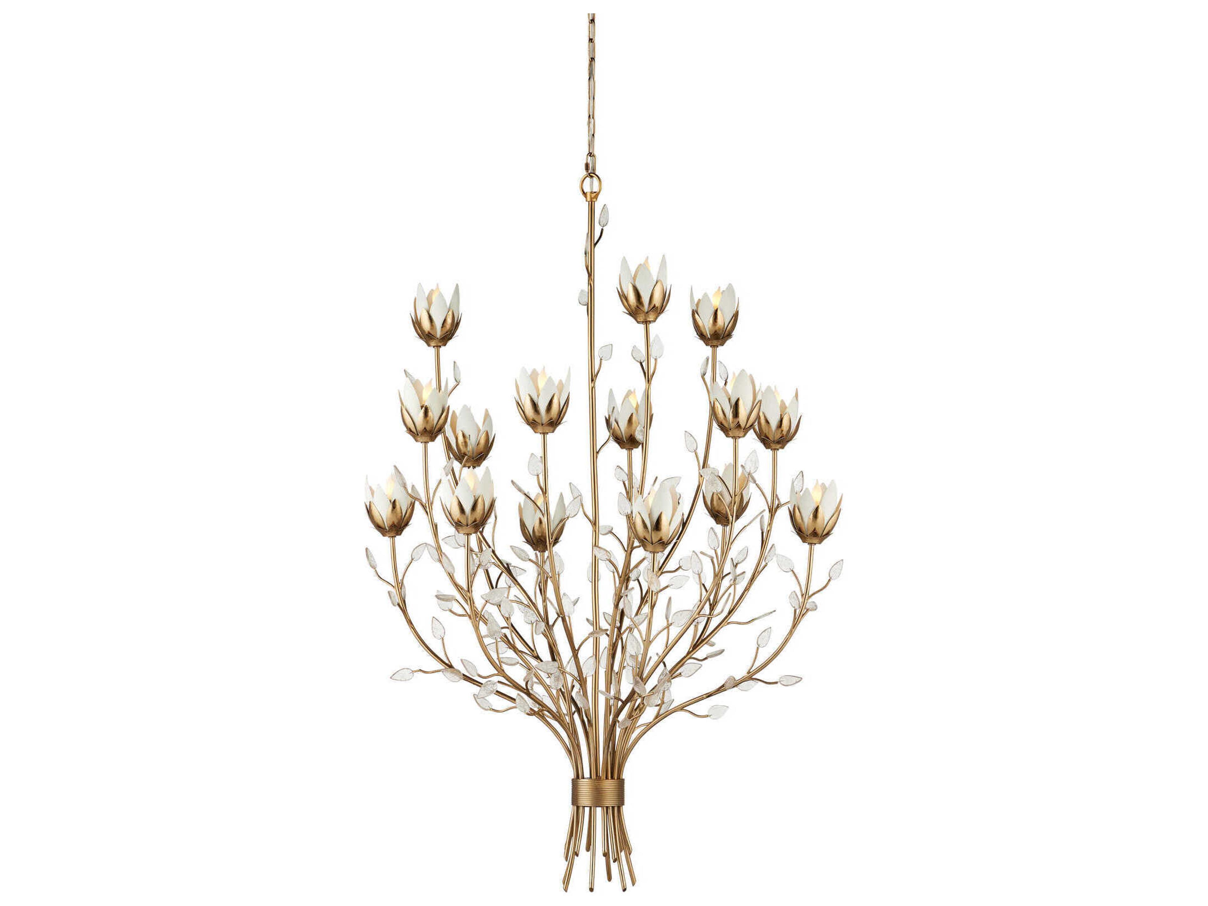 Star Magnolia 15-Light Antique Brass Chandelier