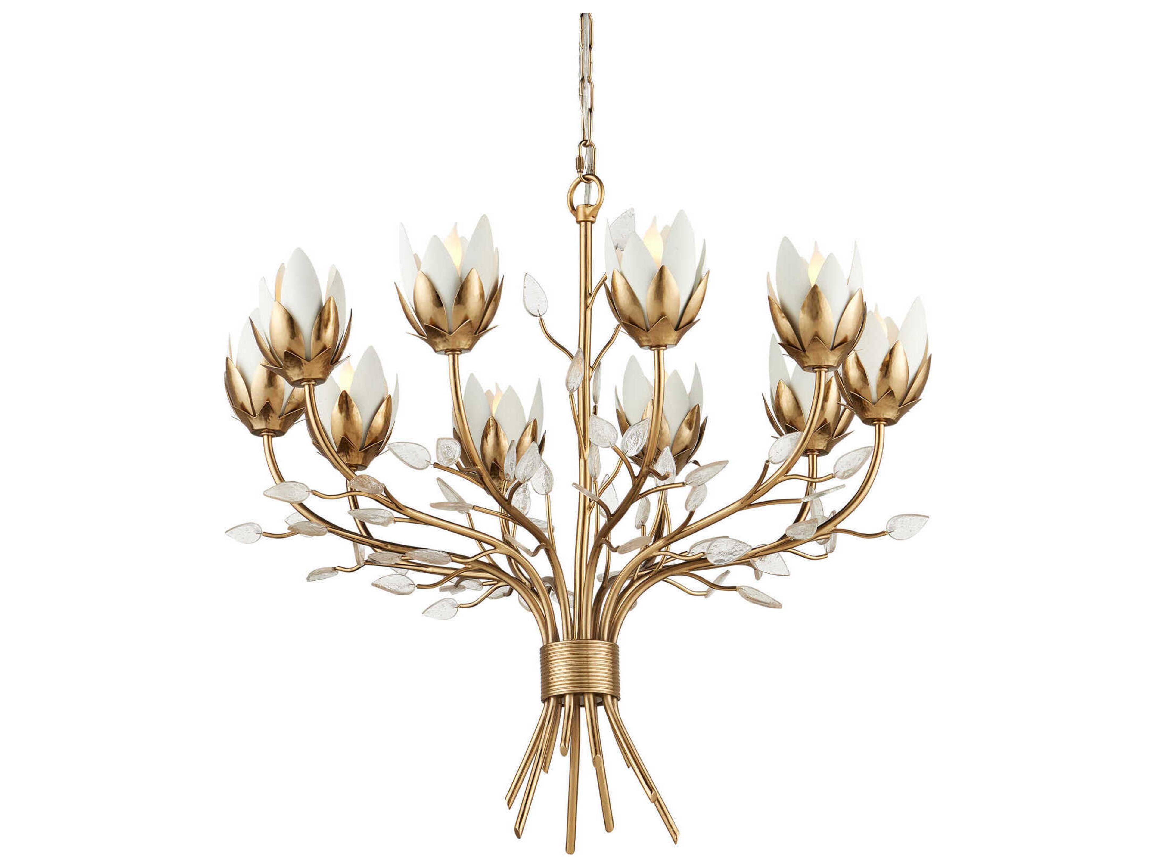 Currey & Company Star Magnolia 10-Light Antique Brass Chandelier