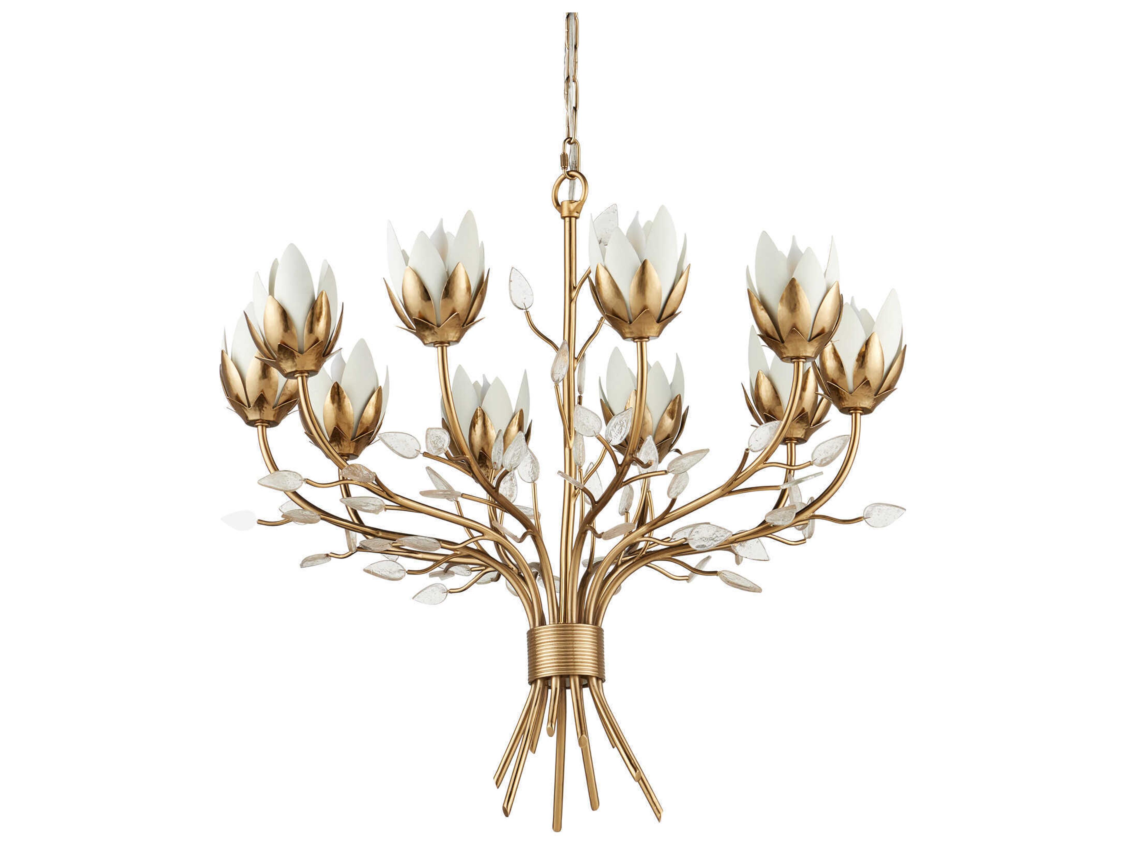 Currey & Company Star Magnolia 10-Light Antique Brass Chandelier