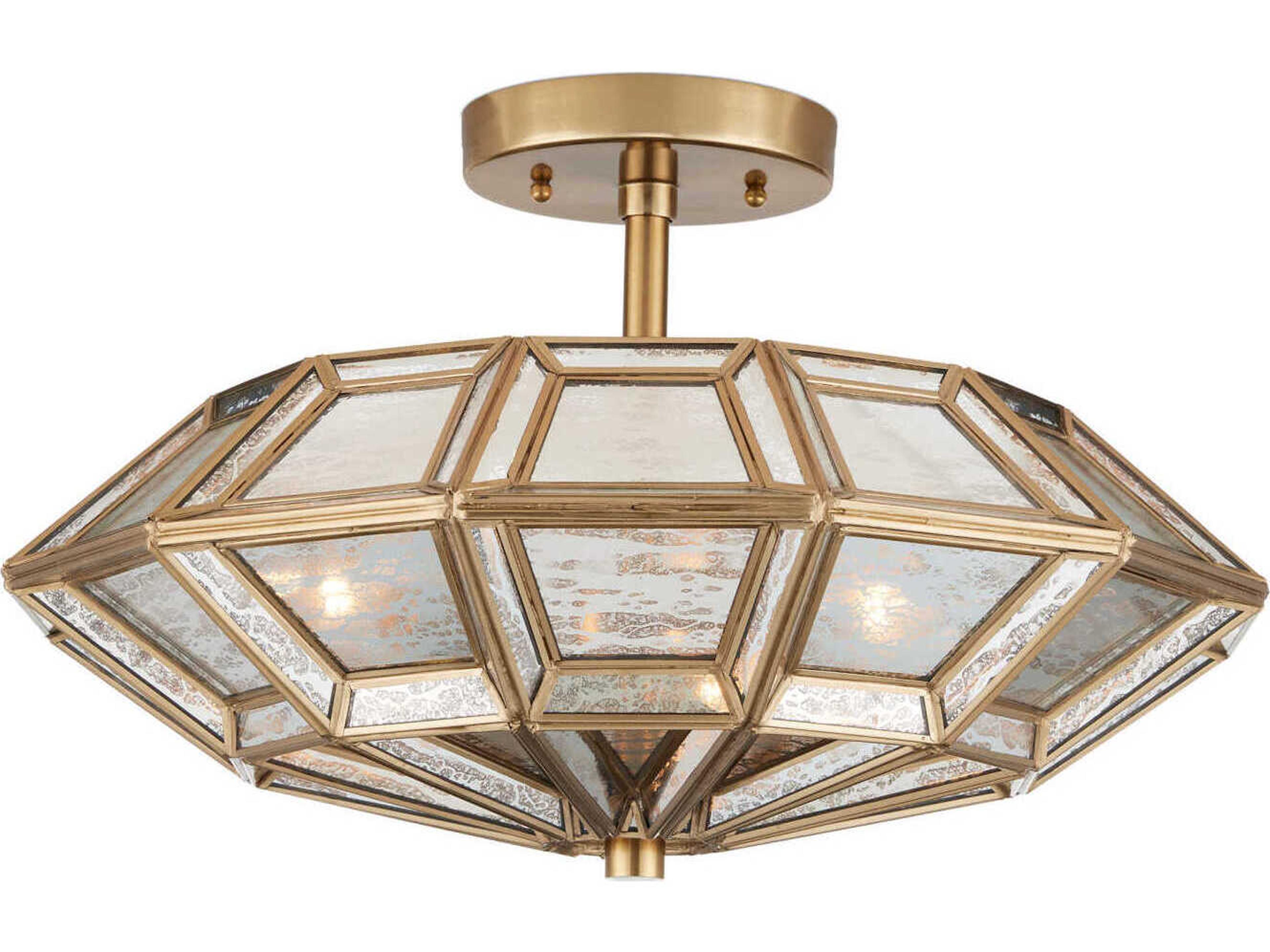 Valentina 3-Light Antique Brass Silver Geometric Semi Flush Mount