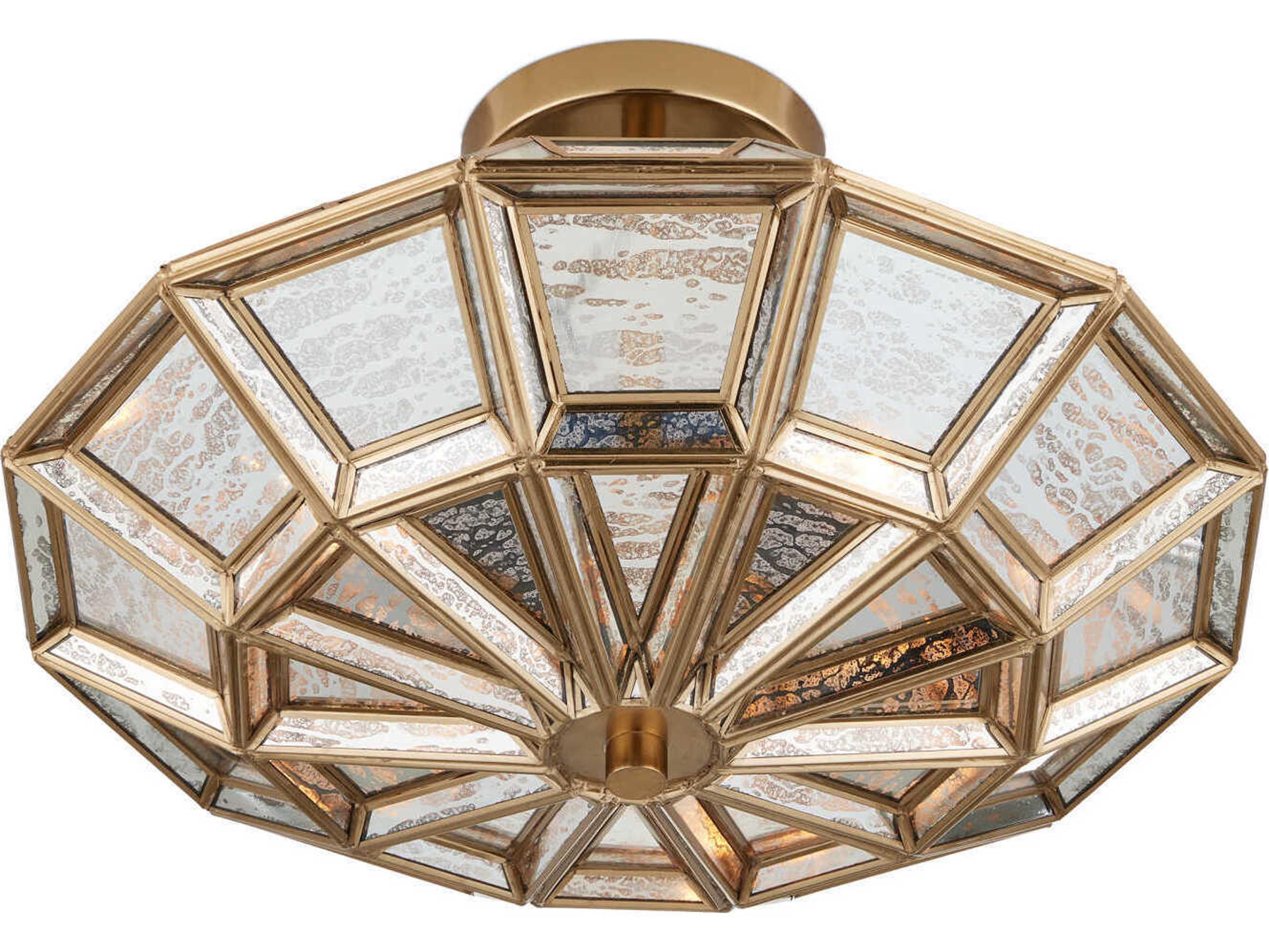 Currey & Company Valentina 3-Light Antique Brass Silver Geometric Semi Flush Mount