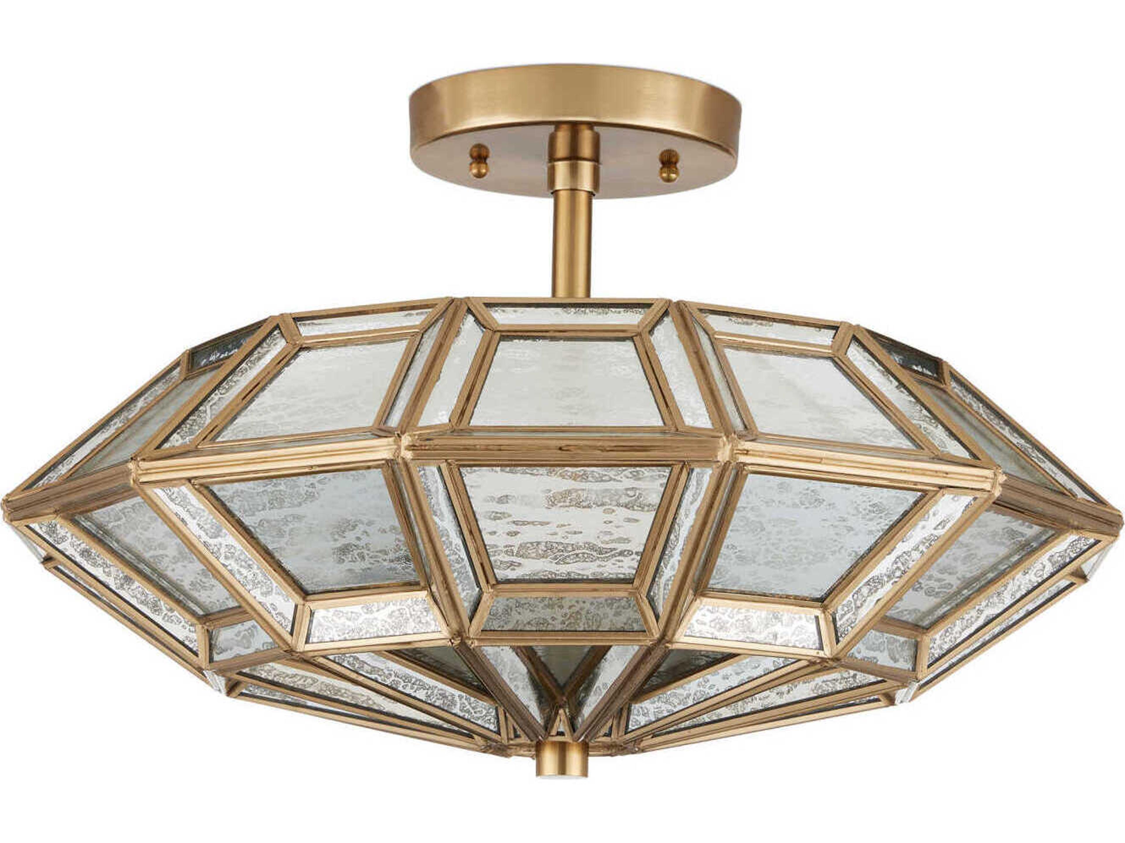 Currey & Company Valentina 3-Light Antique Brass Silver Geometric Semi Flush Mount