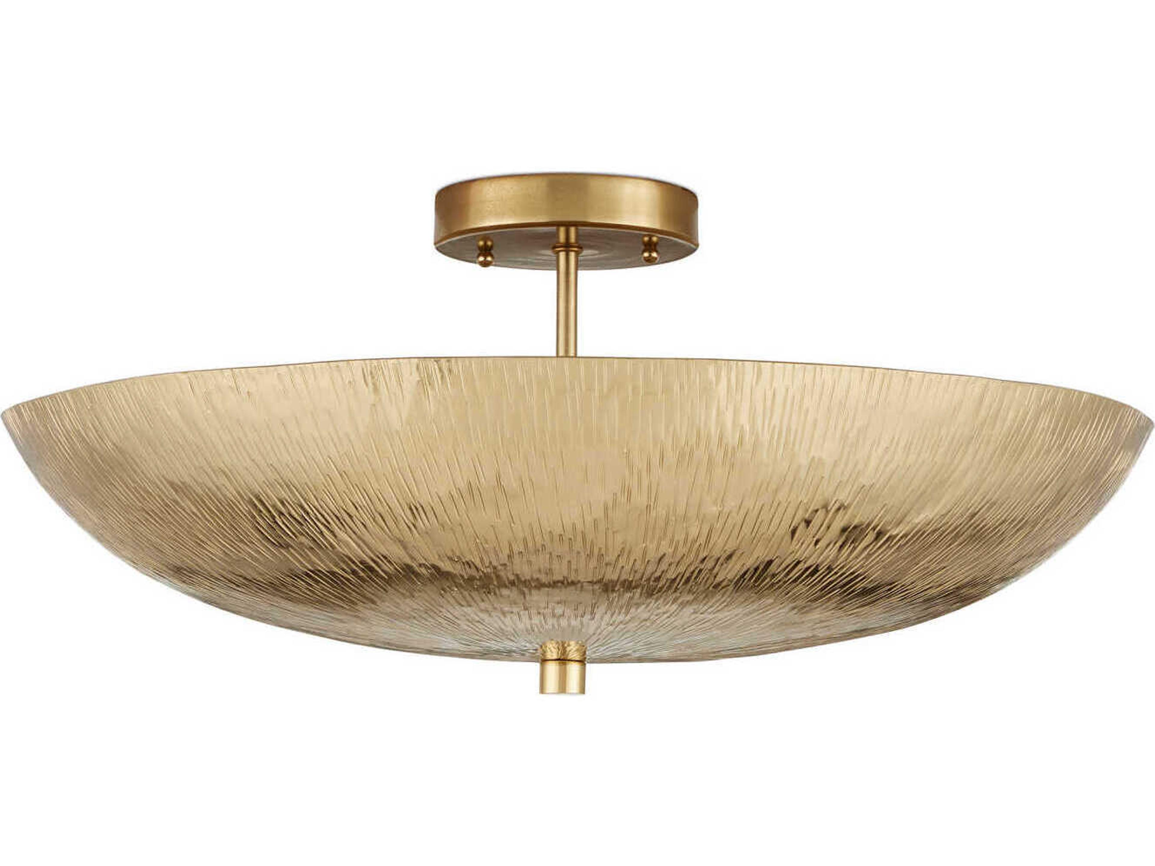 Currey & Company Origo 3-Light Brass Bowl Semi Flush Mount