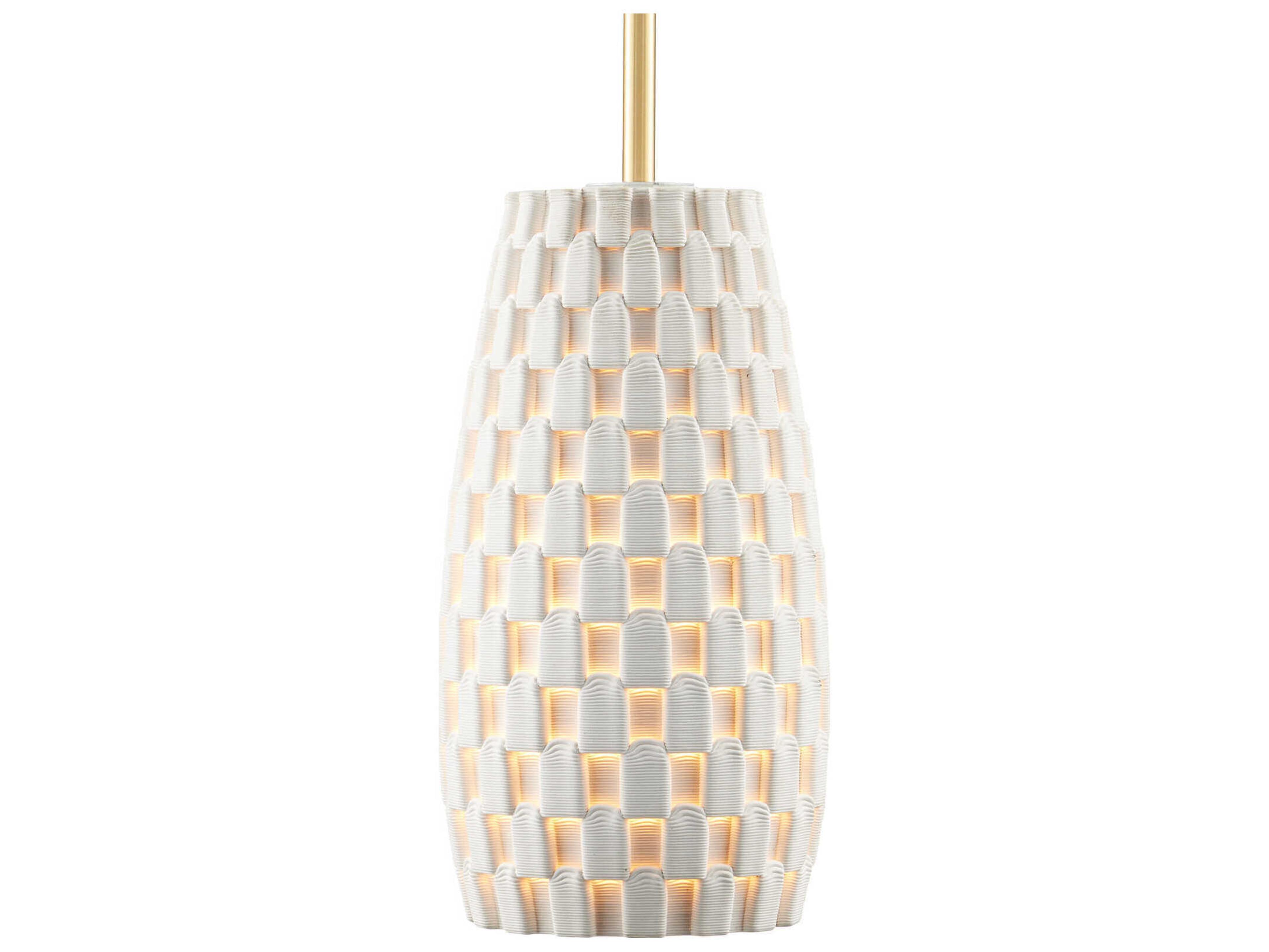 Currey & Company Tessitura 1-Light White Brass Cylinder Mini Pendant