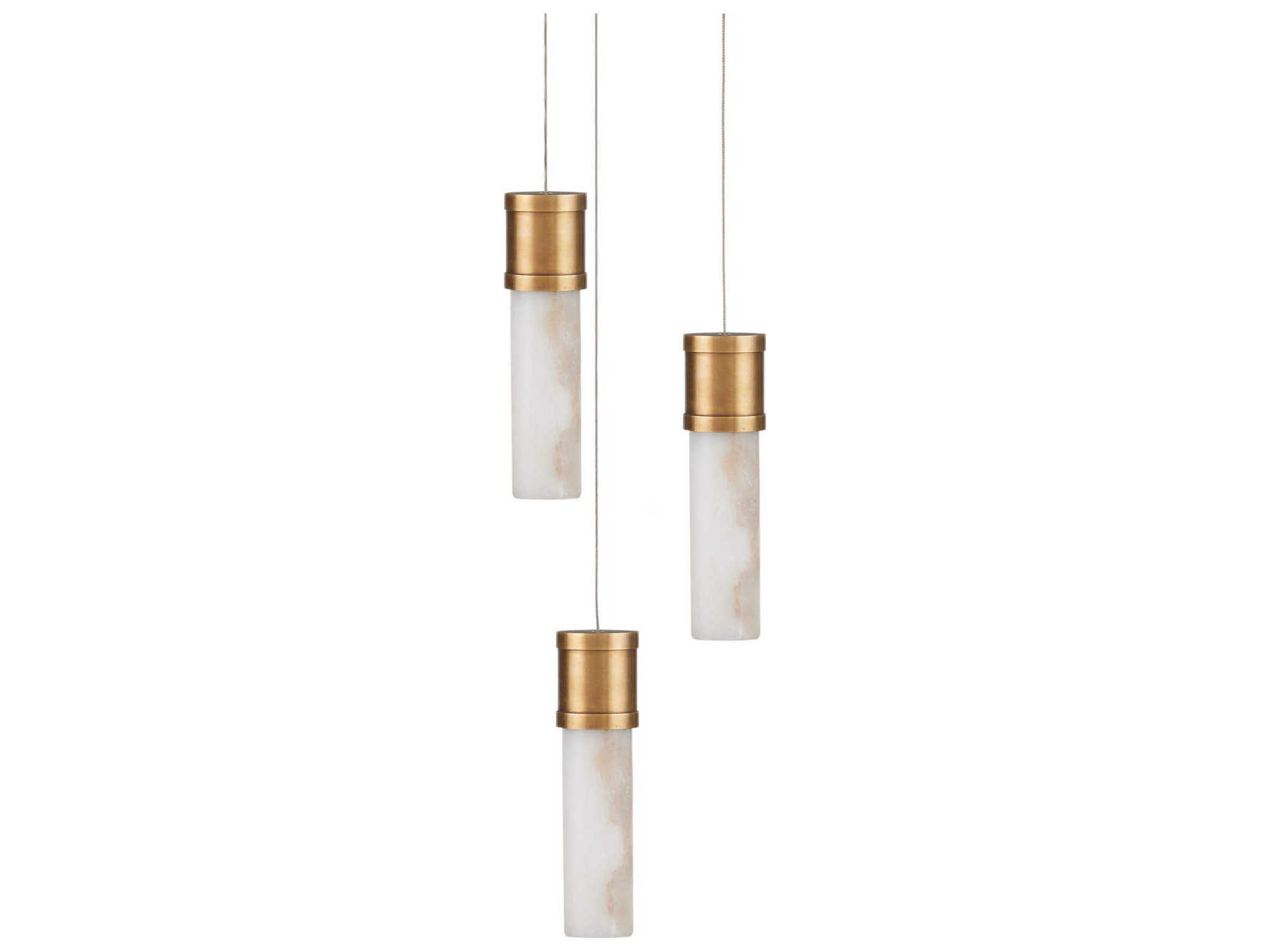 Currey & Company Cannula 3-Light Vintage Brass Cylinder Mini Pendant