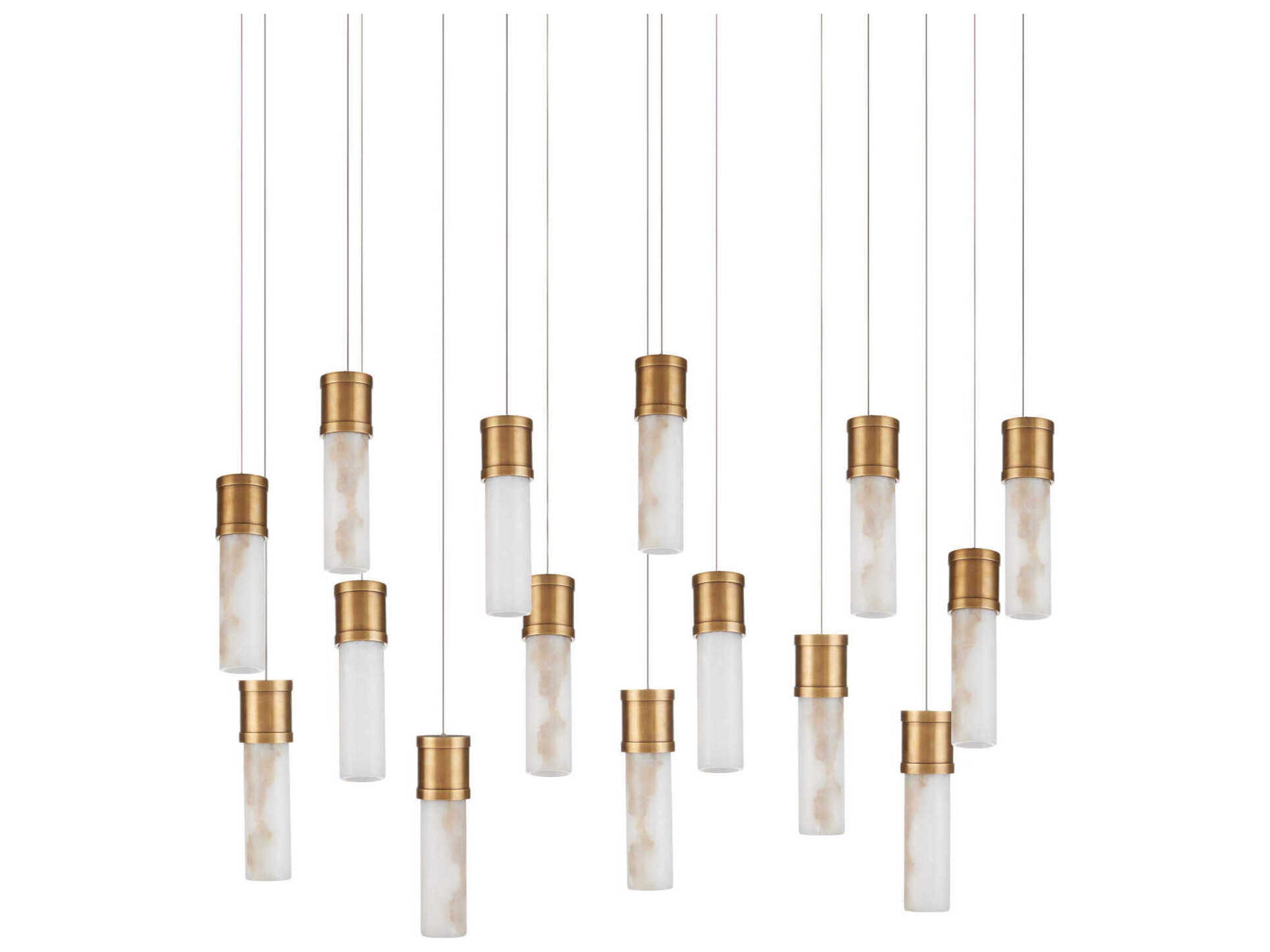 Currey & Company Cannula 15-Light Vintage Brass Cylinder Island Pendant