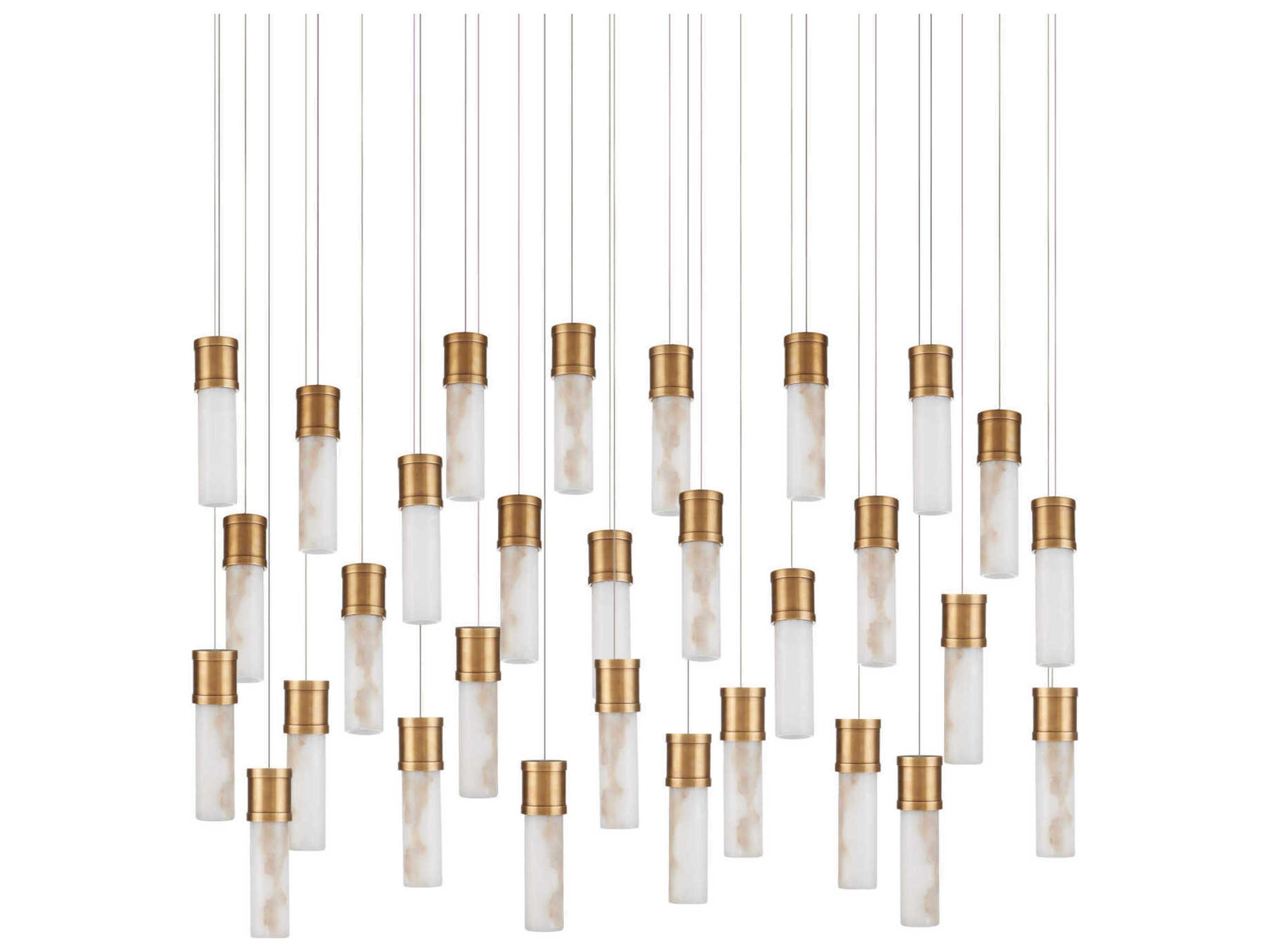 Currey & Company Cannula 30-Light Vintage Brass Cylinder Round Island Pendant