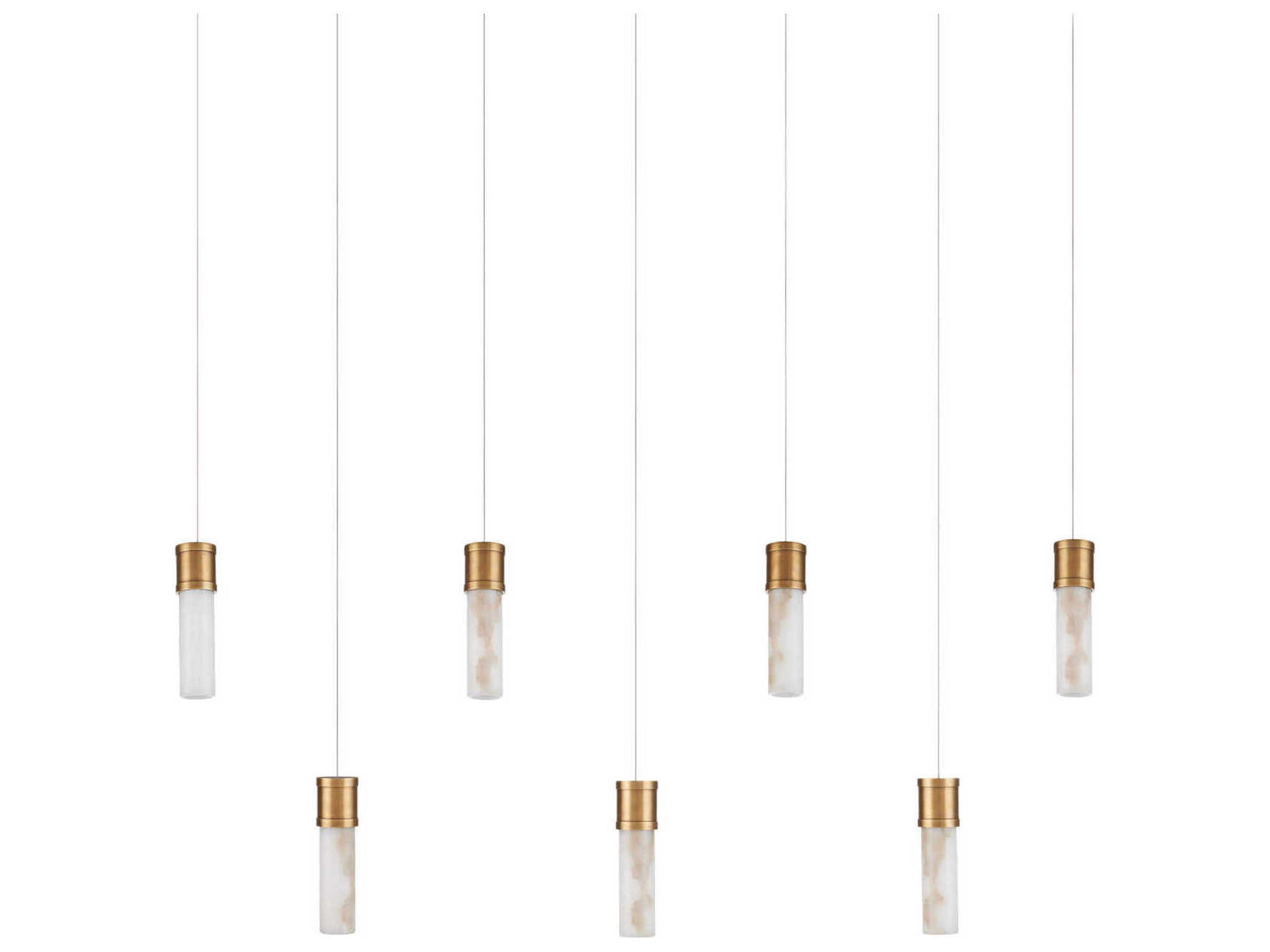 Currey & Company Cannula 7-Light Vintage Brass Cylinder Island Pendant