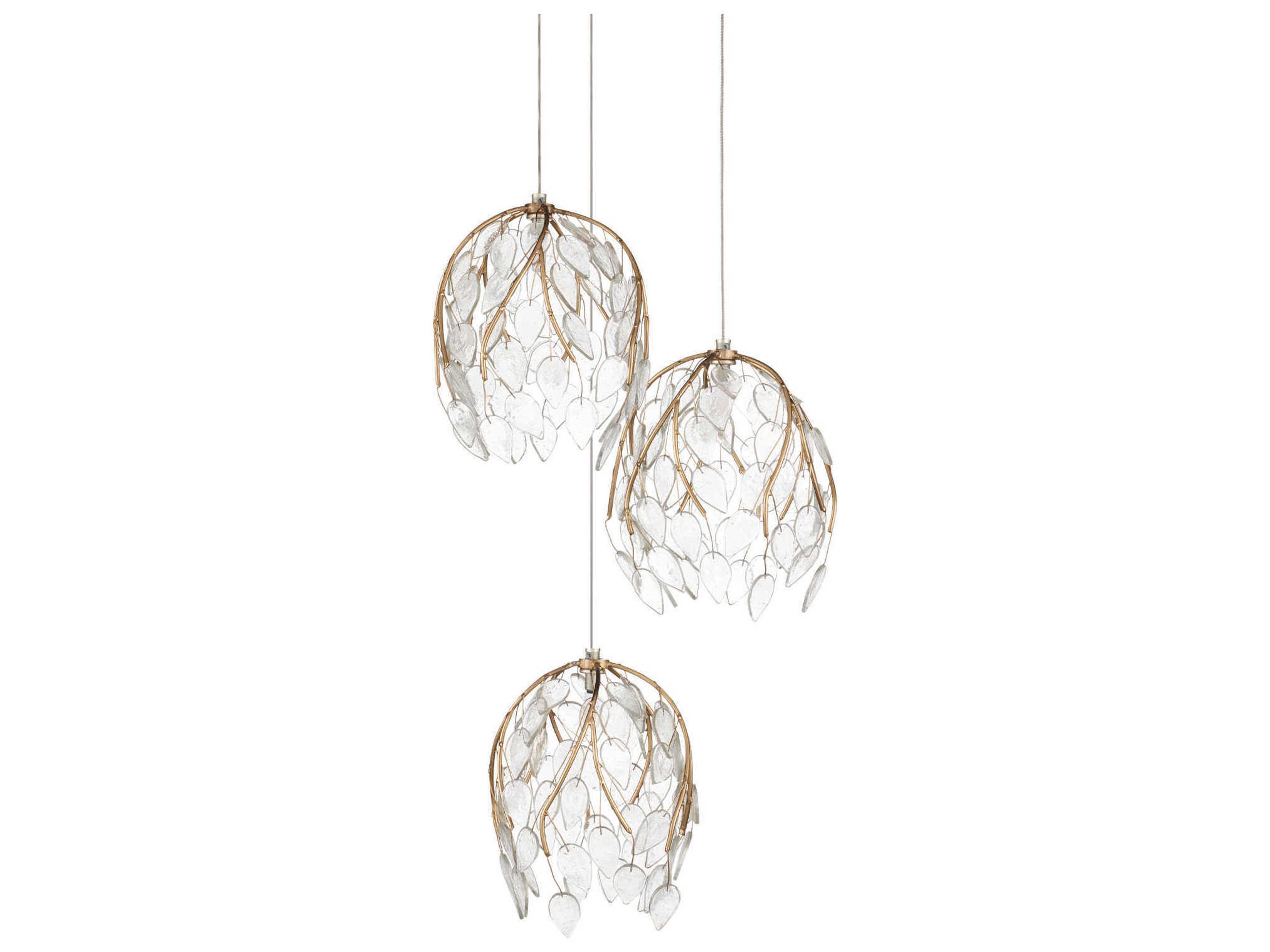 Currey & Company Banyan 3-Light Antique Brass Mini Pendant
