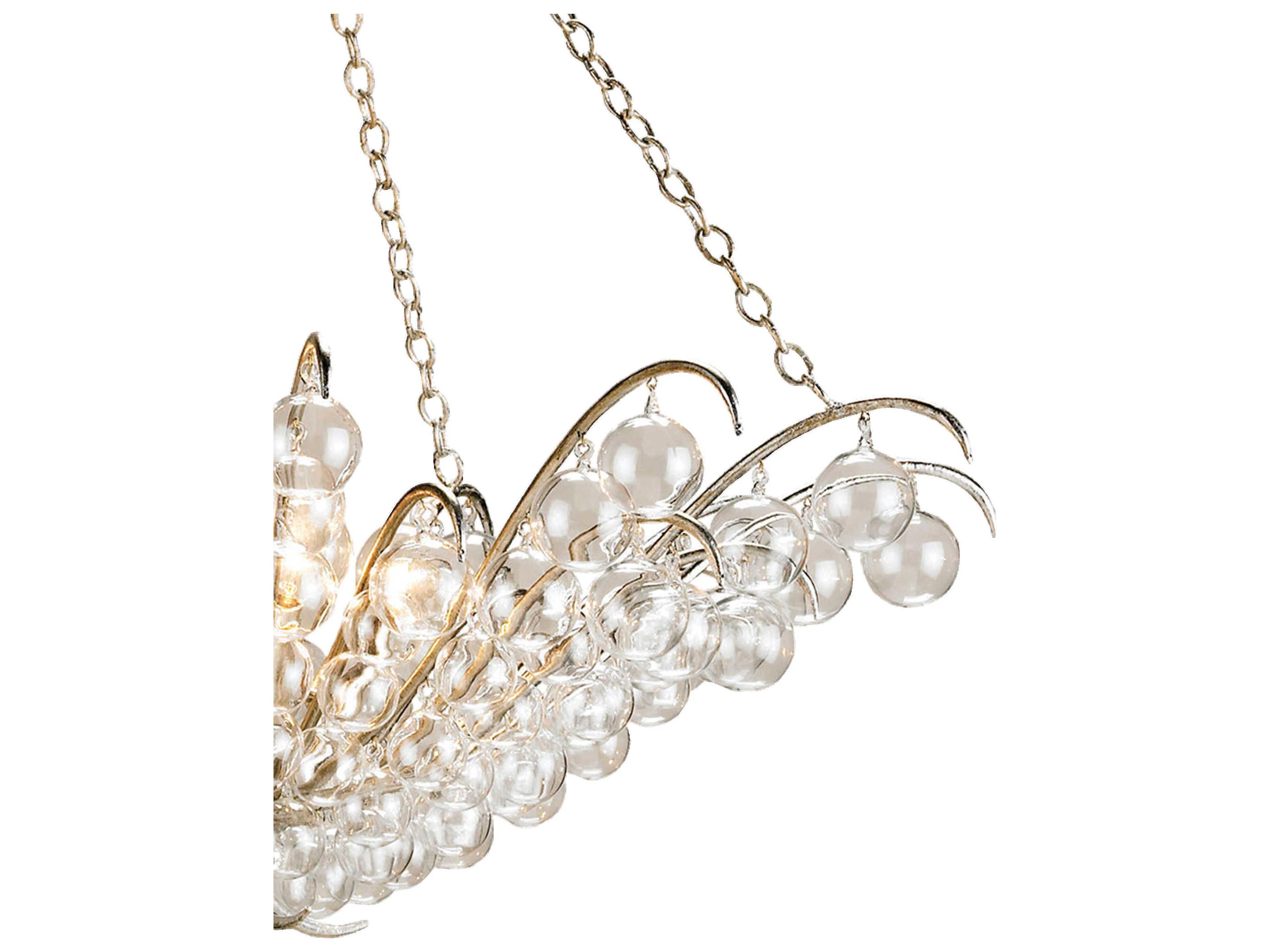 Currey & Company Quantum 4-Light Contemporary Silver Leaf Glass Candelabra Globe Chandelier