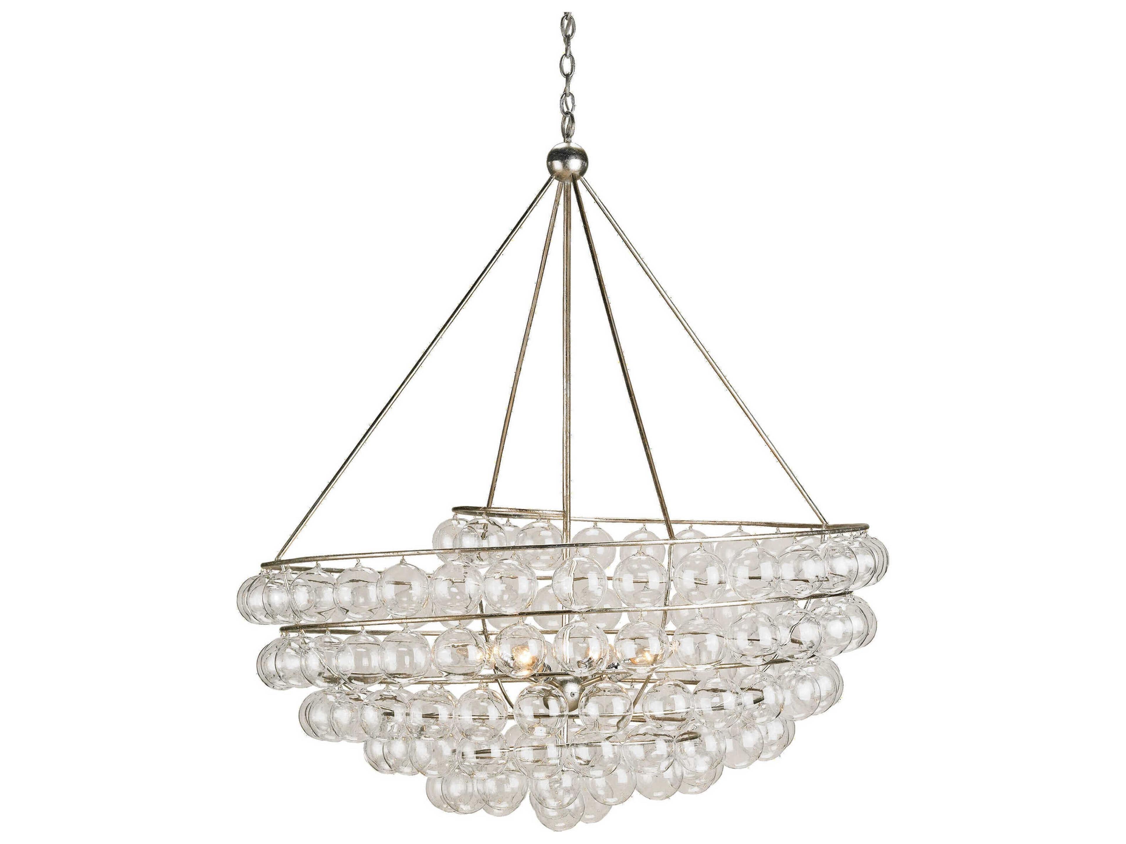 Currey & Company Stratosphere 4-Light Contemporary Silver Leaf Glass Bowl Globe Chandelier