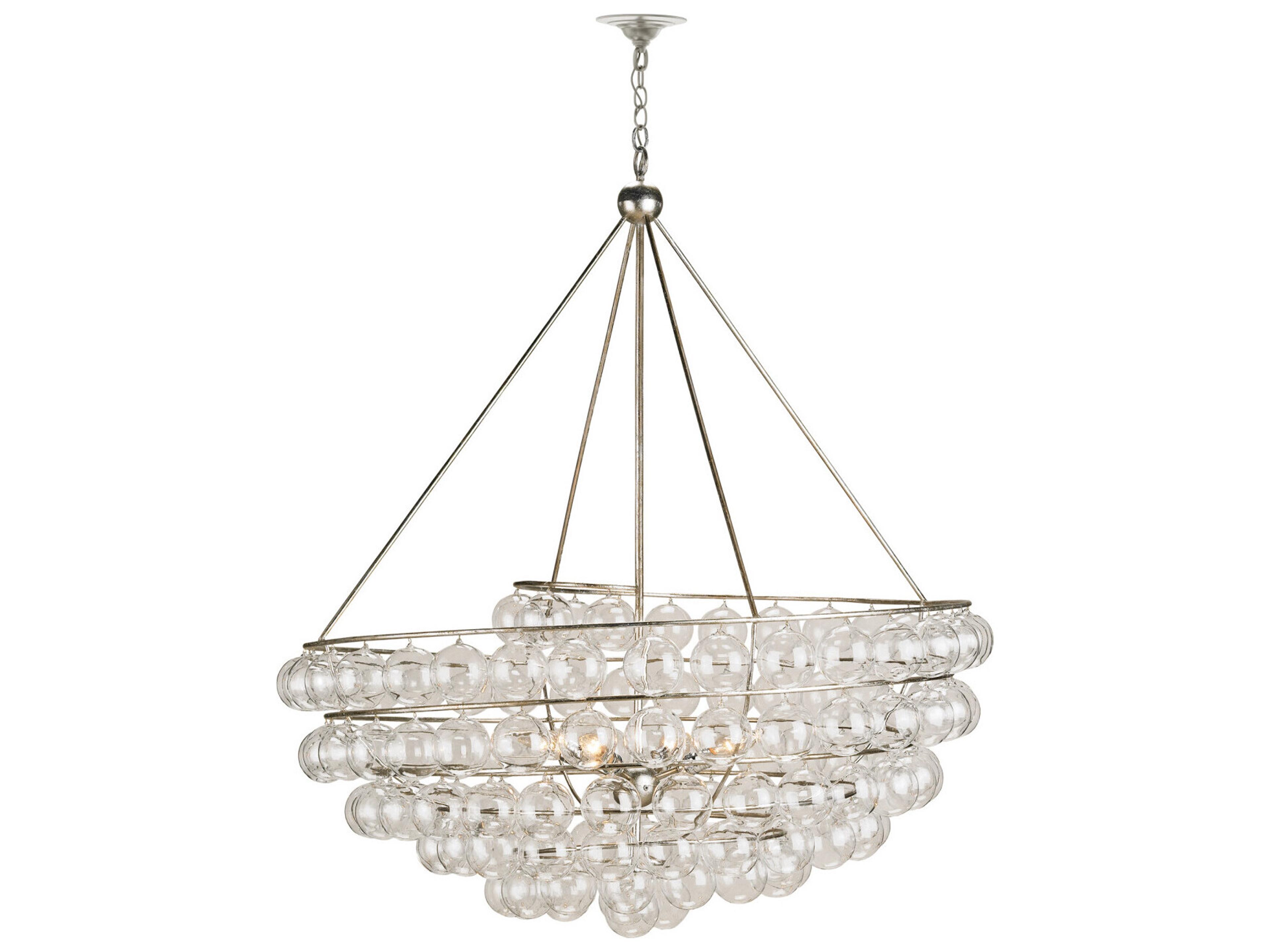 Currey & Company Stratosphere 4-Light Contemporary Silver Leaf Glass Bowl Globe Chandelier