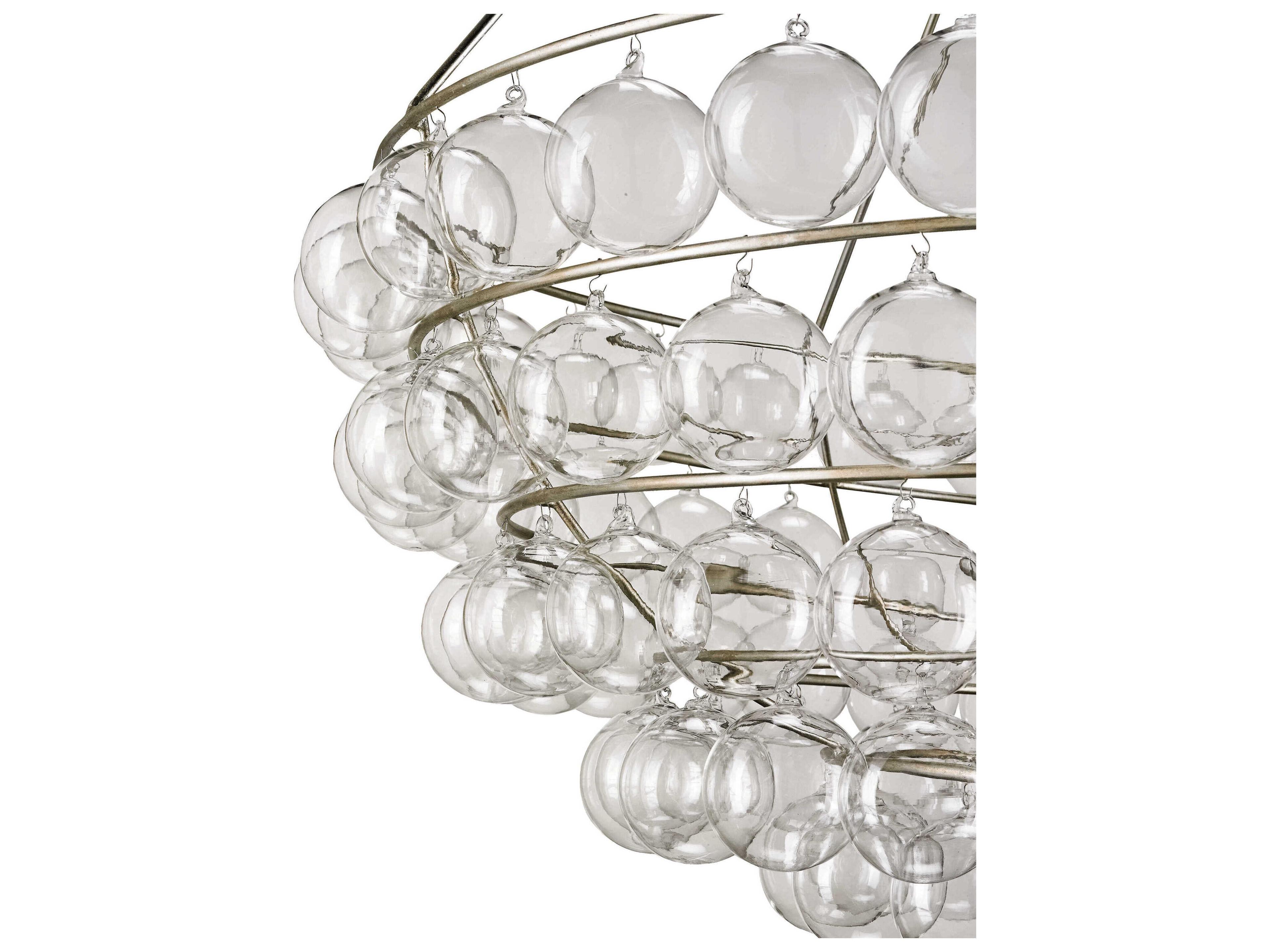 Currey & Company Stratosphere 4-Light Contemporary Silver Leaf Glass Bowl Globe Chandelier