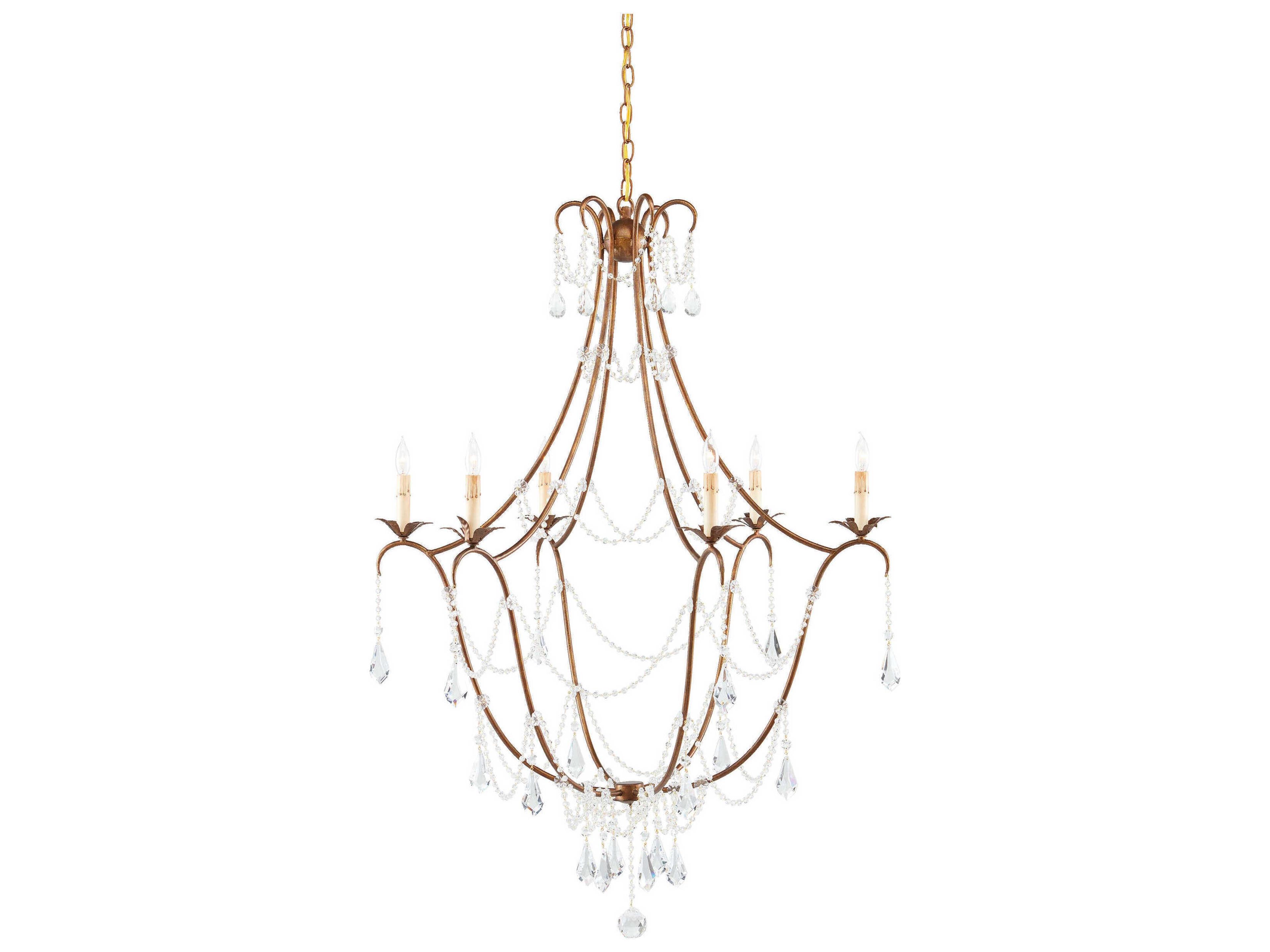 Currey & Company Lillian August 6-Light Rhine Gold Crystal Candelabra Chandelier
