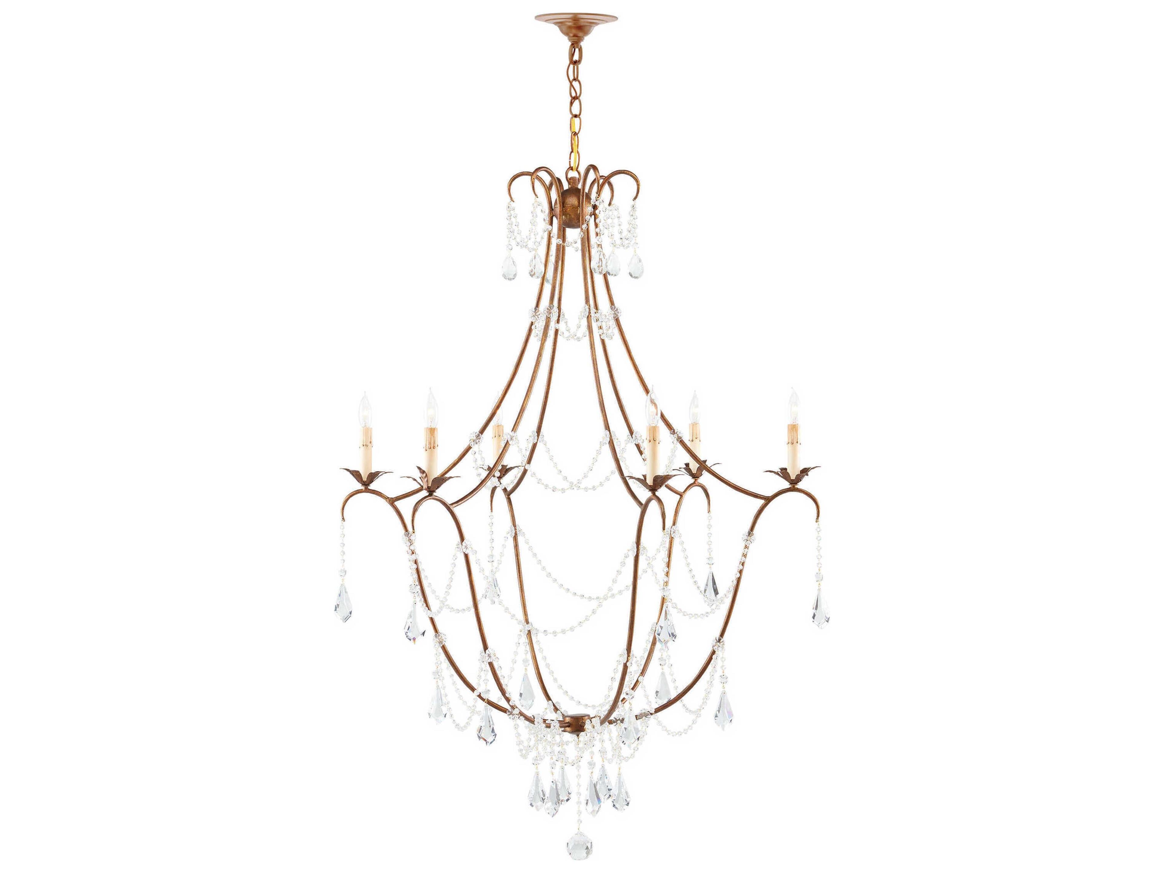 Currey & Company Lillian August 6-Light Rhine Gold Crystal Candelabra Chandelier