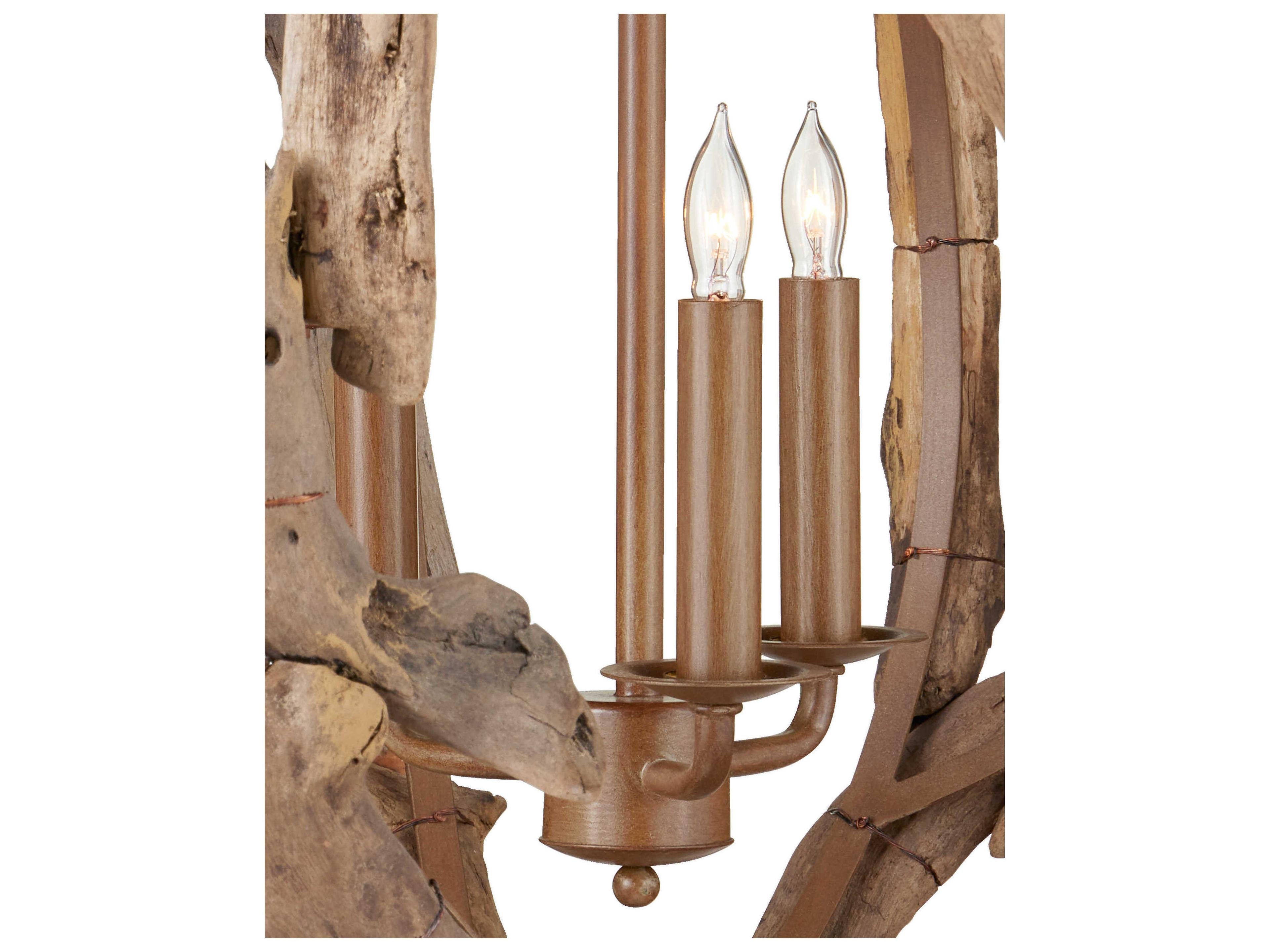 Currey & Company Driftwood 3-Light Natural Wood Globe Chandelier