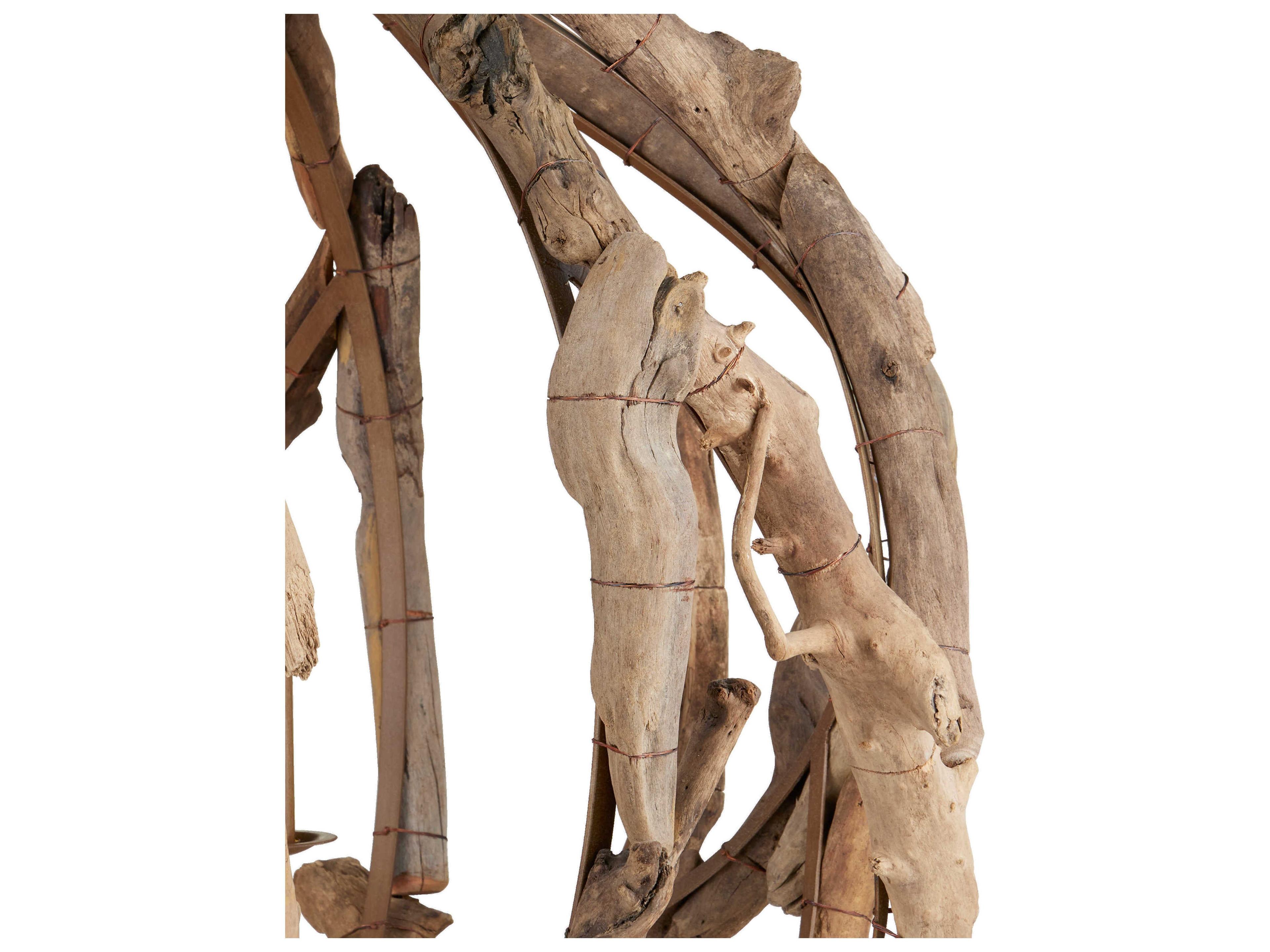 Currey & Company Driftwood 3-Light Natural Wood Globe Chandelier