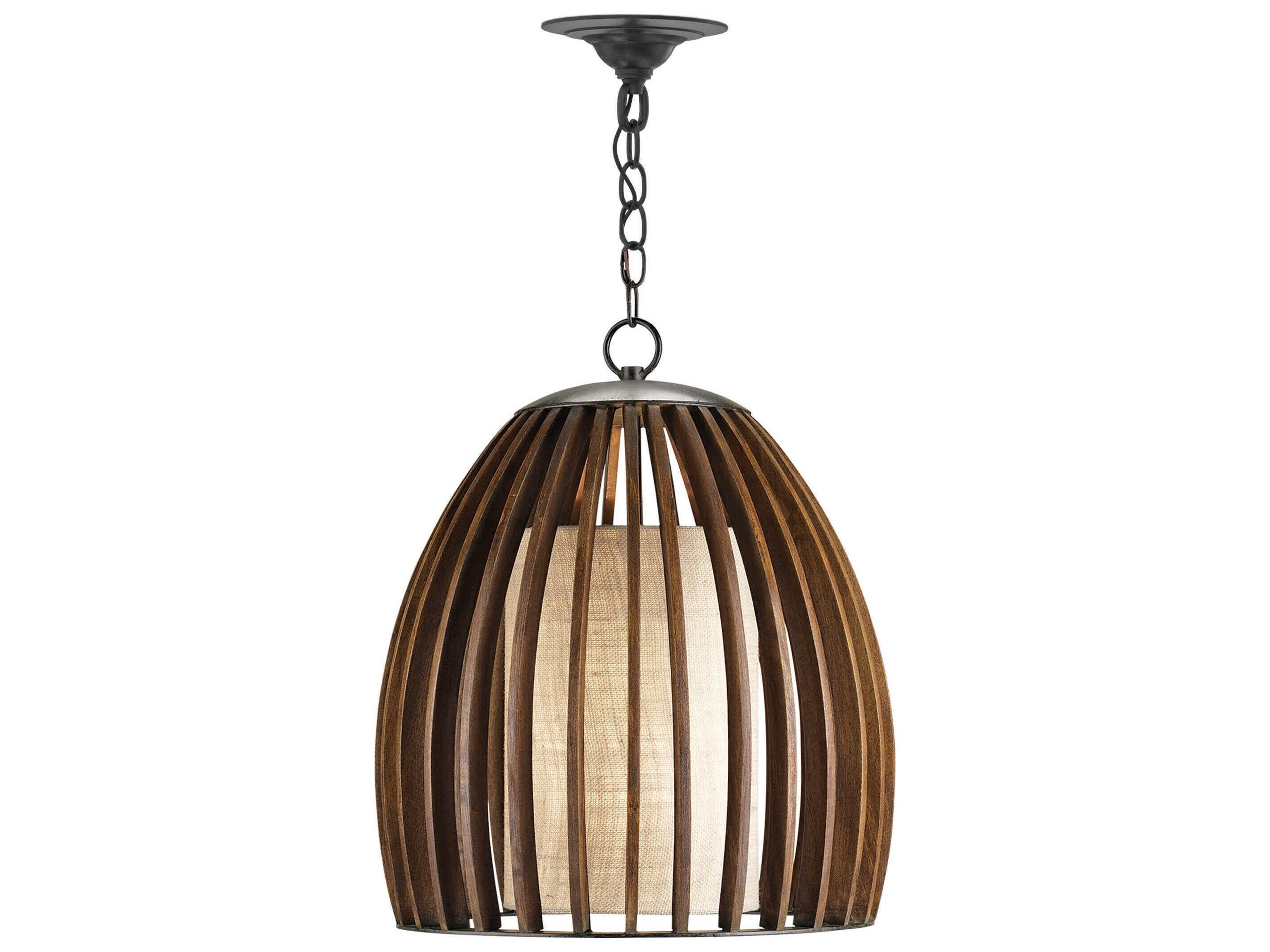 Currey & Company Carling 1-Light Old Iron Polished Fruitwood Bell Pendant