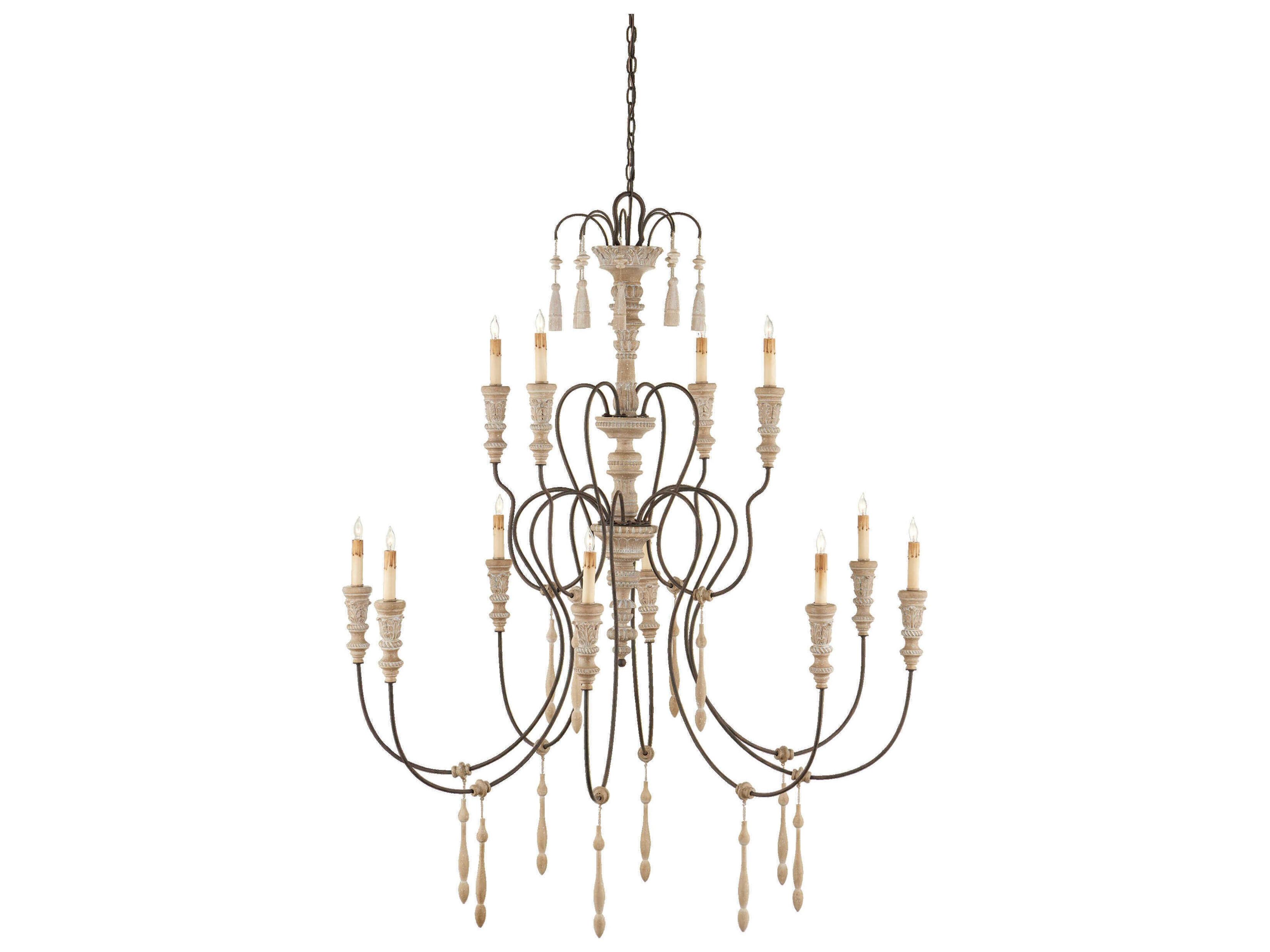 Hannah 12-Light Stockholm White Rust Candelabra Tiered Chandelier