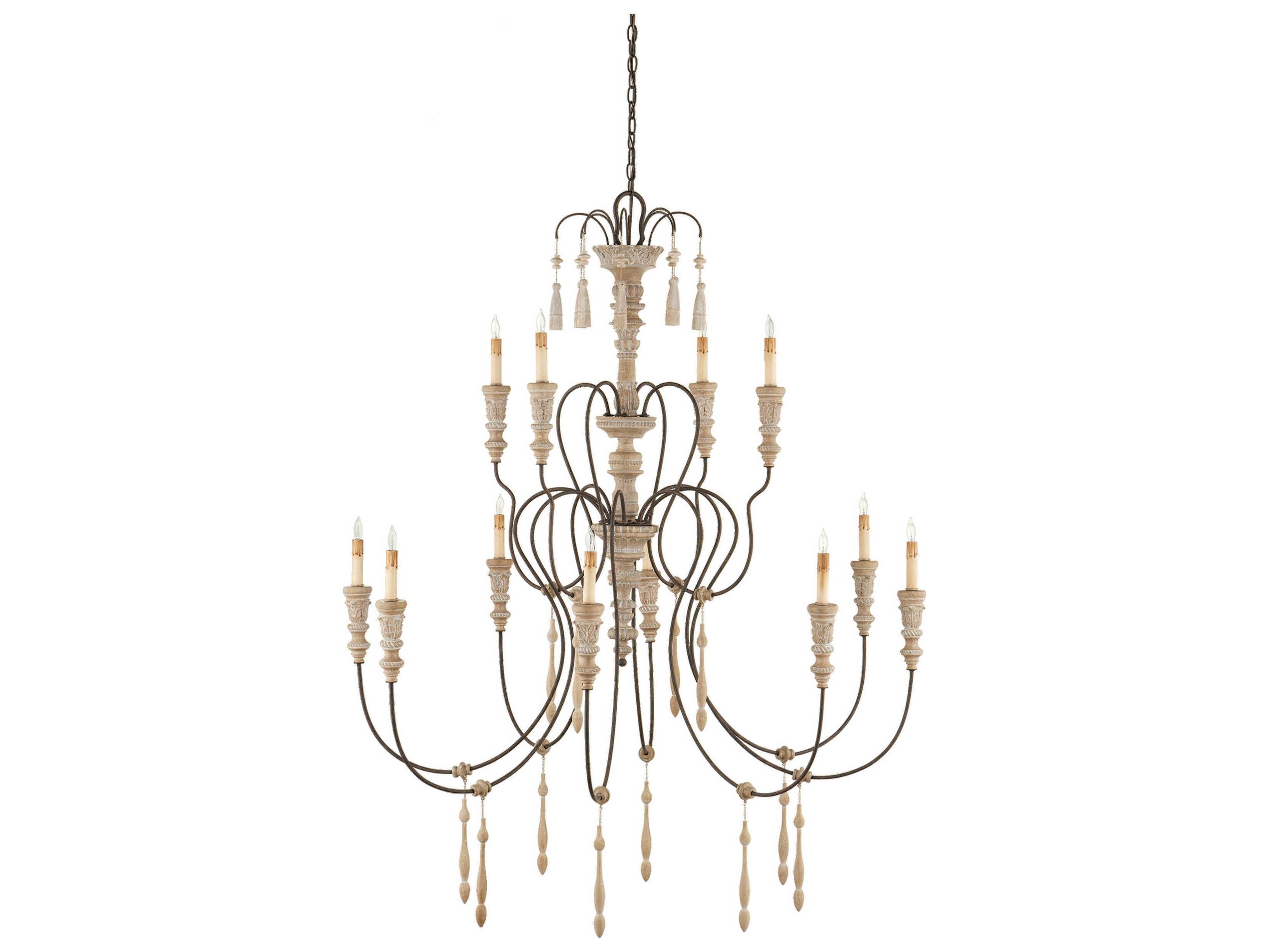 Currey & Company Hannah 12-Light Stockholm White Rust Candelabra Tiered Chandelier