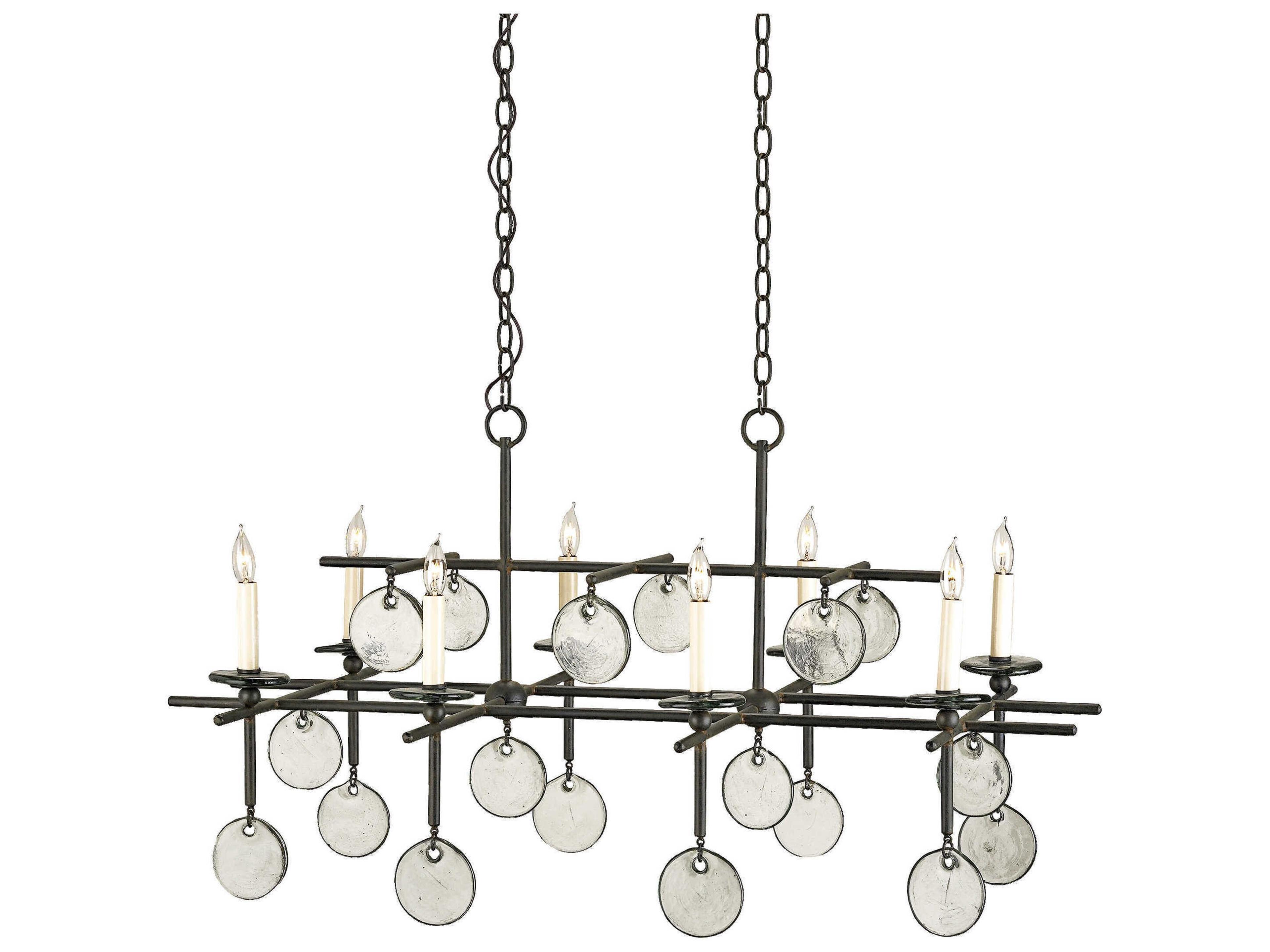 Currey & Company Sethos 8-Light Old Iron recycled Glass Black Island Pendant