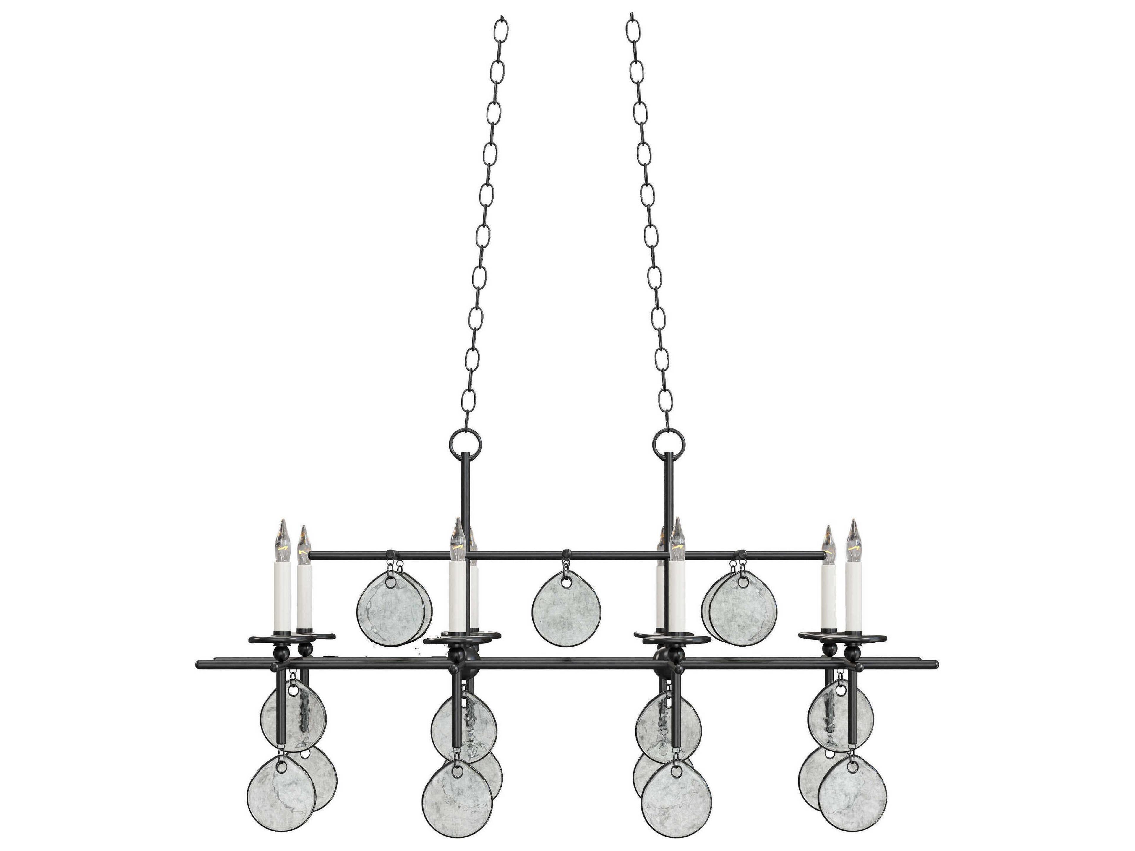 Currey & Company Sethos 8-Light Old Iron recycled Glass Black Island Pendant