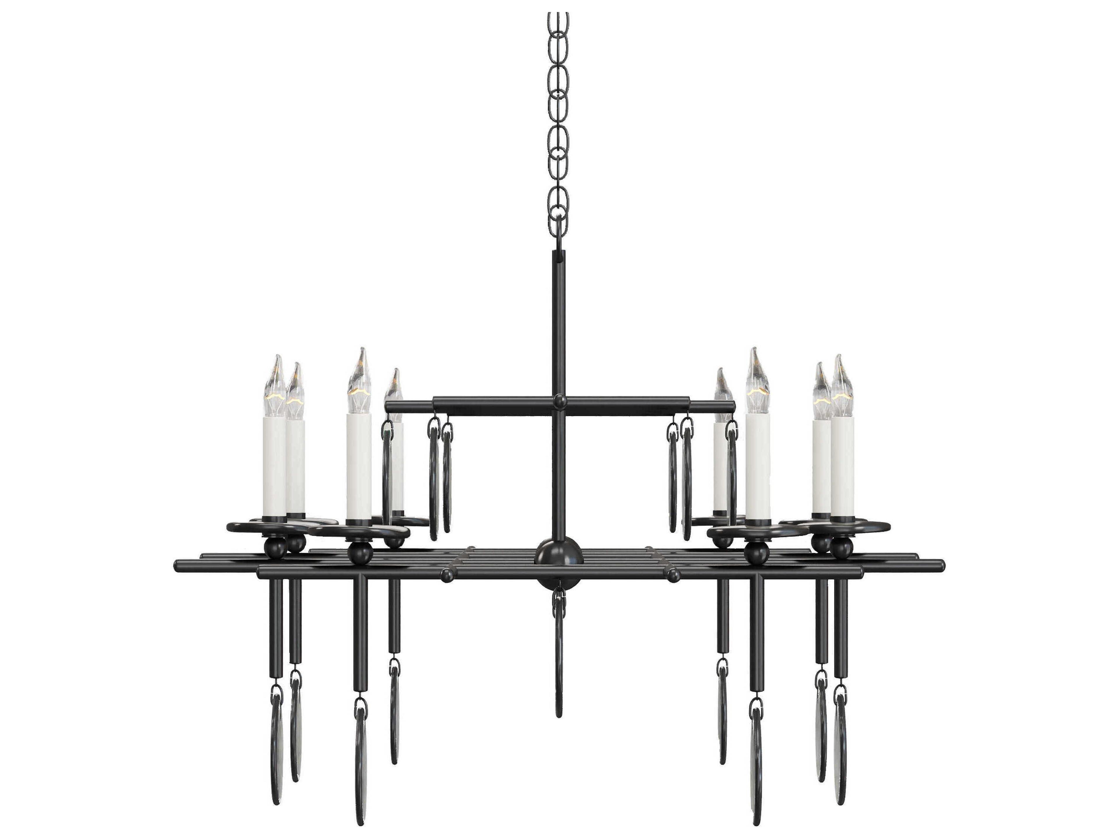 Currey & Company Sethos 8-Light Old Iron recycled Glass Black Island Pendant