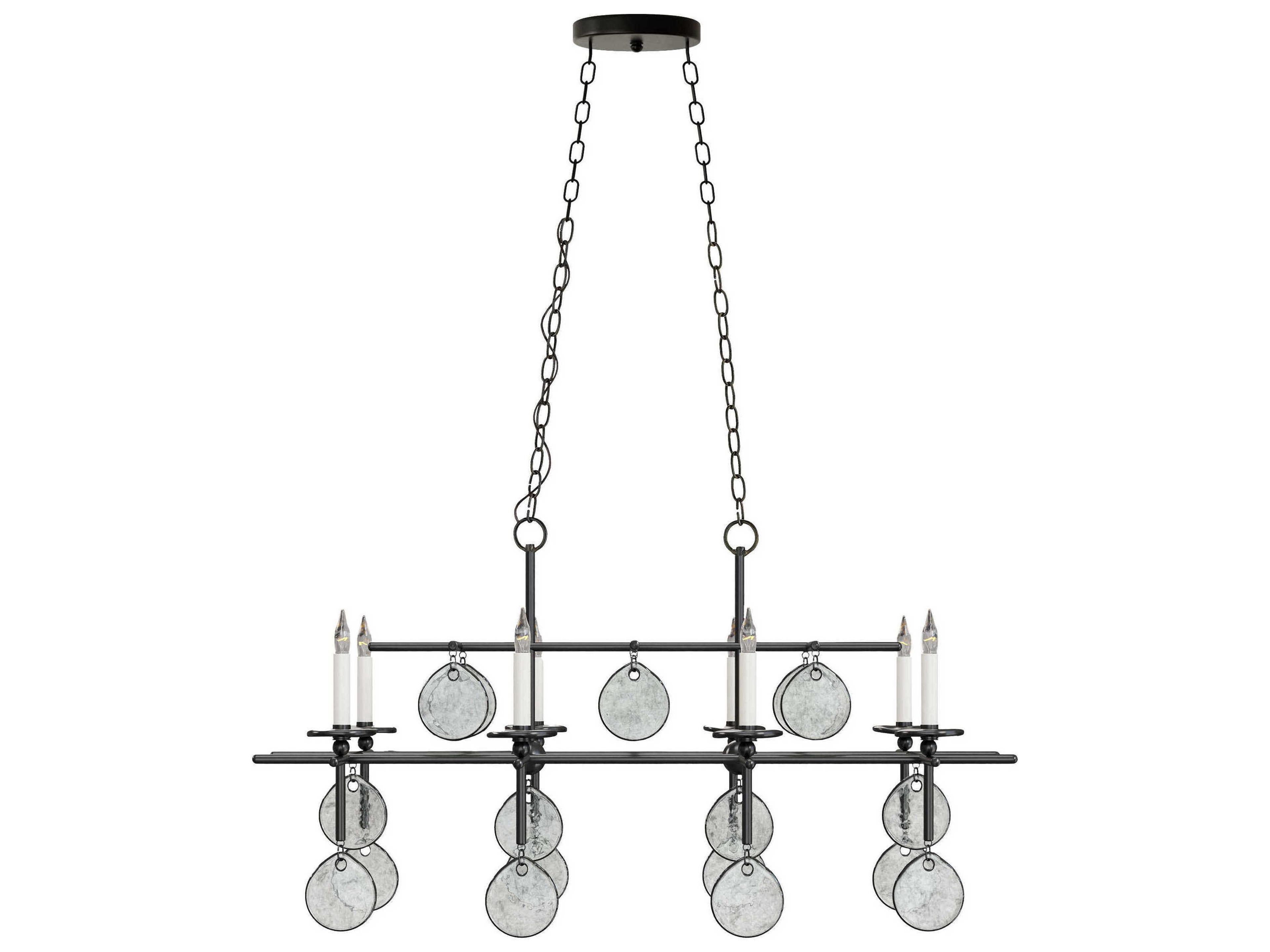 Currey & Company Sethos 8-Light Old Iron recycled Glass Black Island Pendant