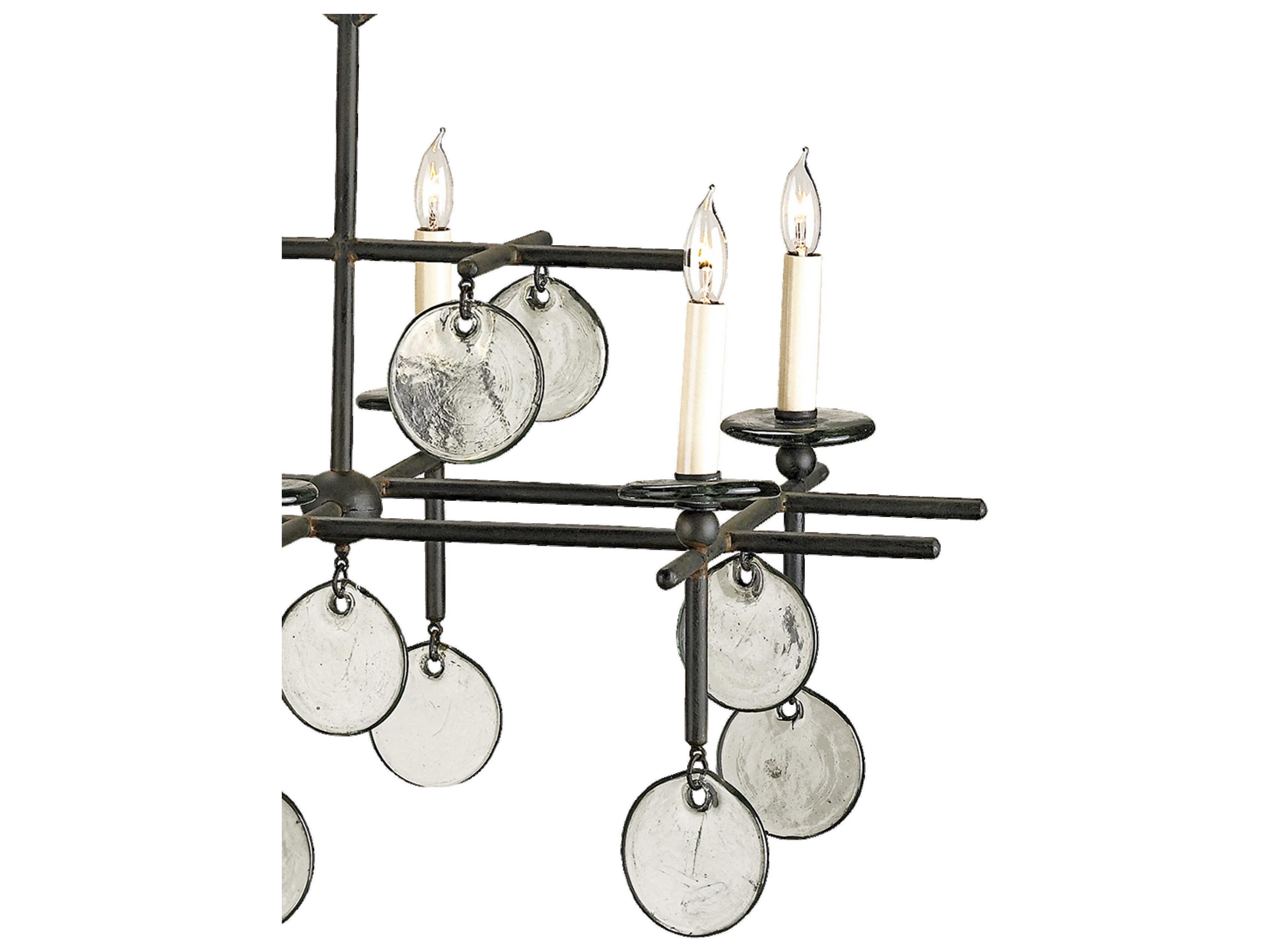 Currey & Company Sethos 8-Light Old Iron recycled Glass Black Island Pendant