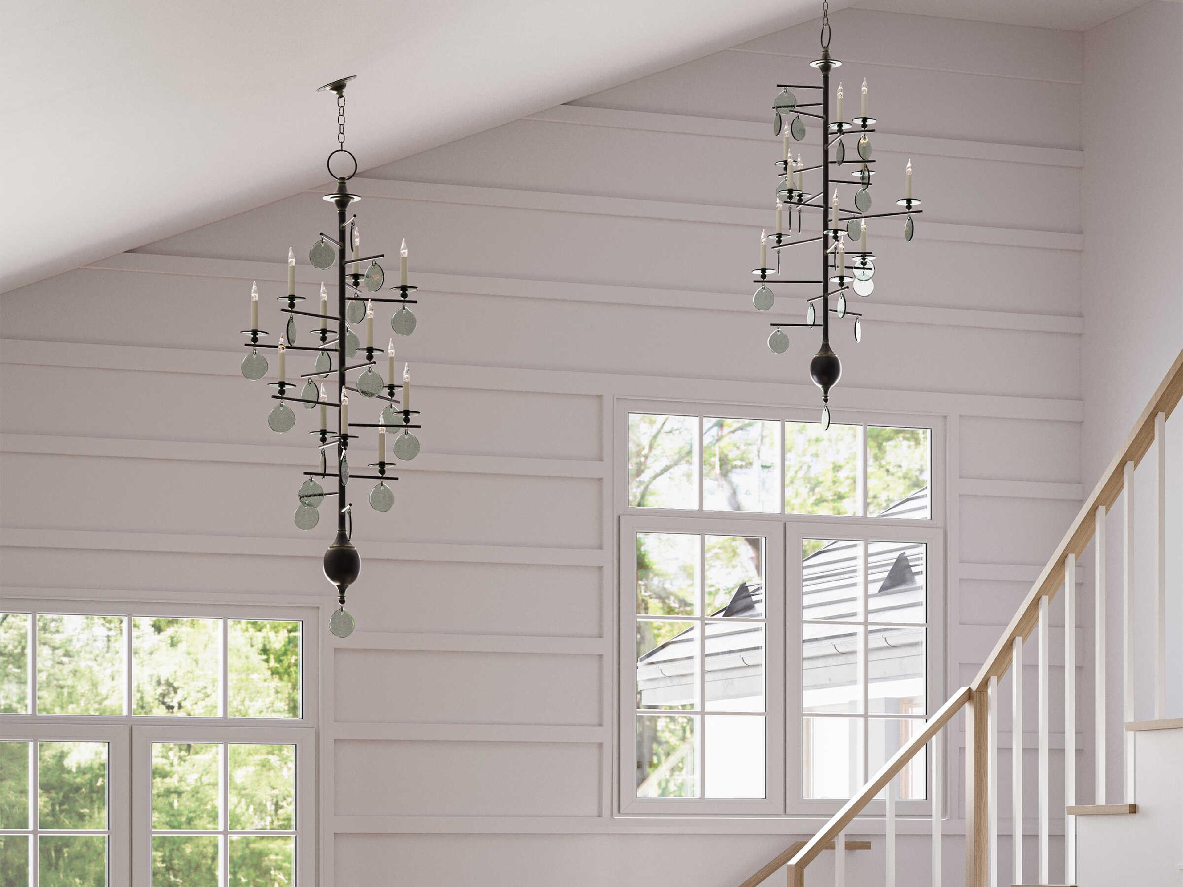 Currey & Company Sethos 12-Light Old Iron recycled Glass Black Candelabra Tiered Chandelier