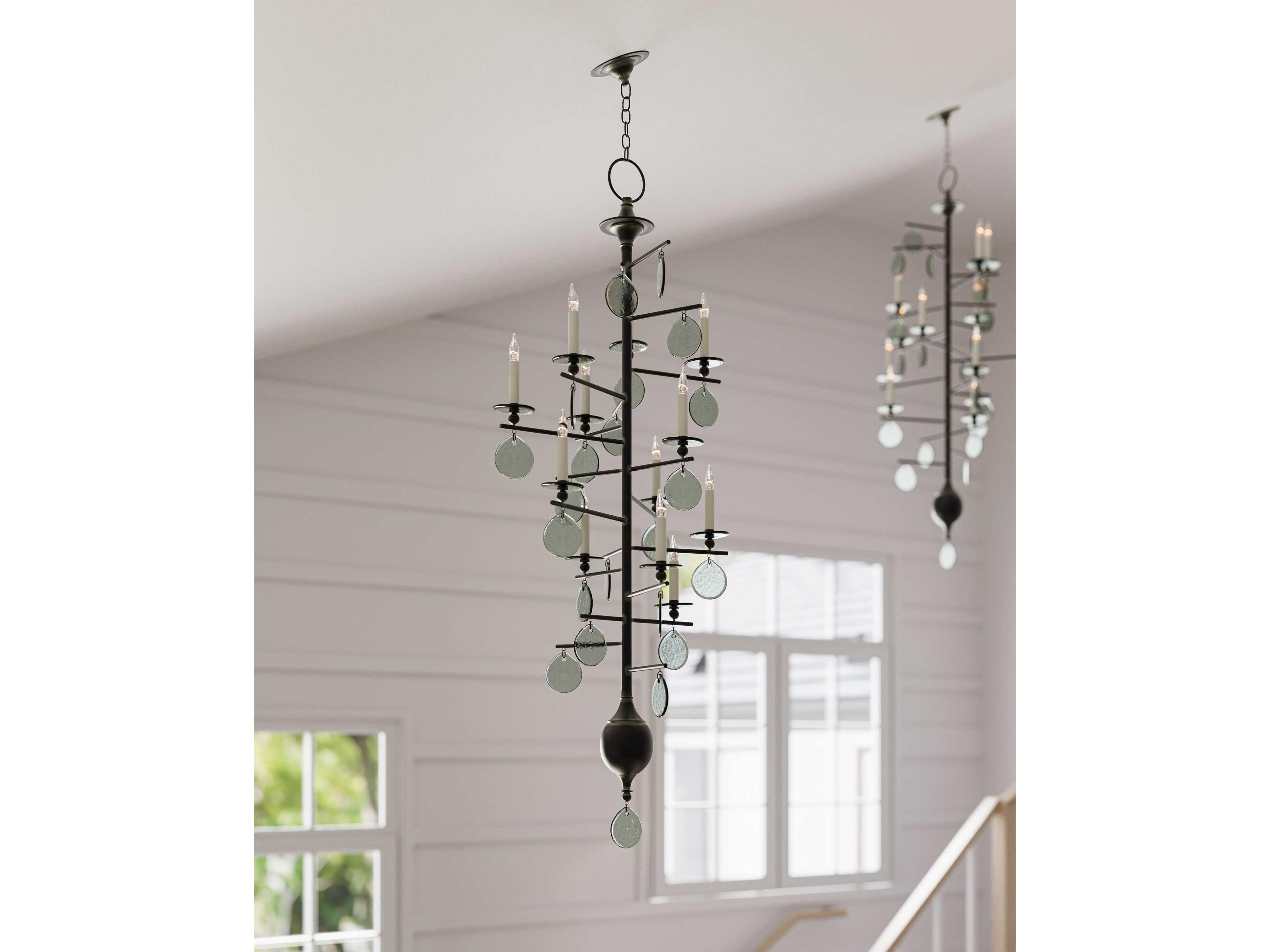 Currey & Company Sethos 12-Light Old Iron recycled Glass Black Candelabra Tiered Chandelier
