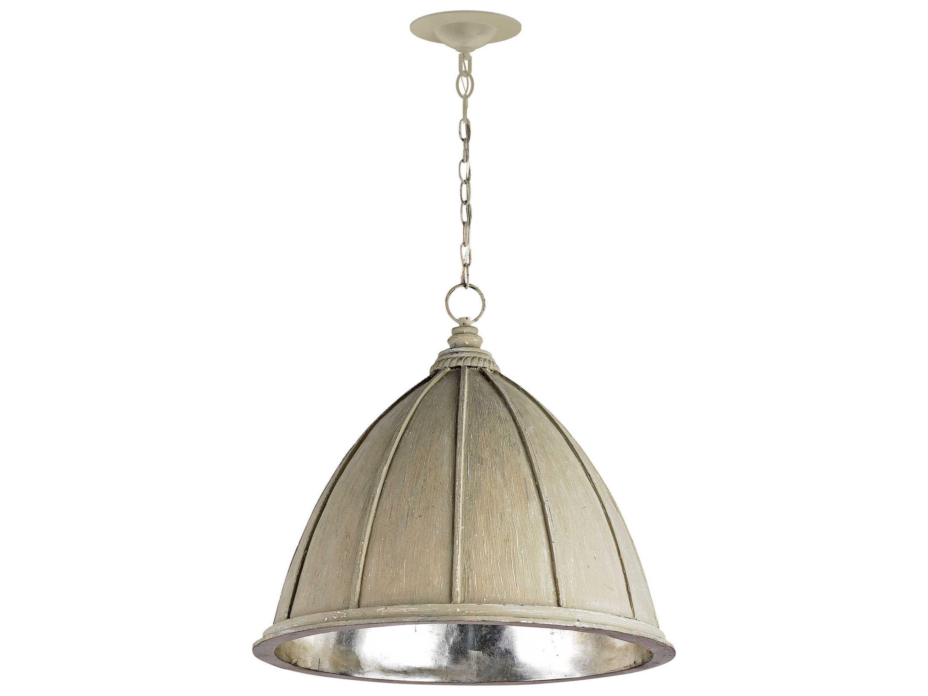 Currey & Company Fenchurch 1-Light Oyster Cream silver Leaf Off White Bell Pendant