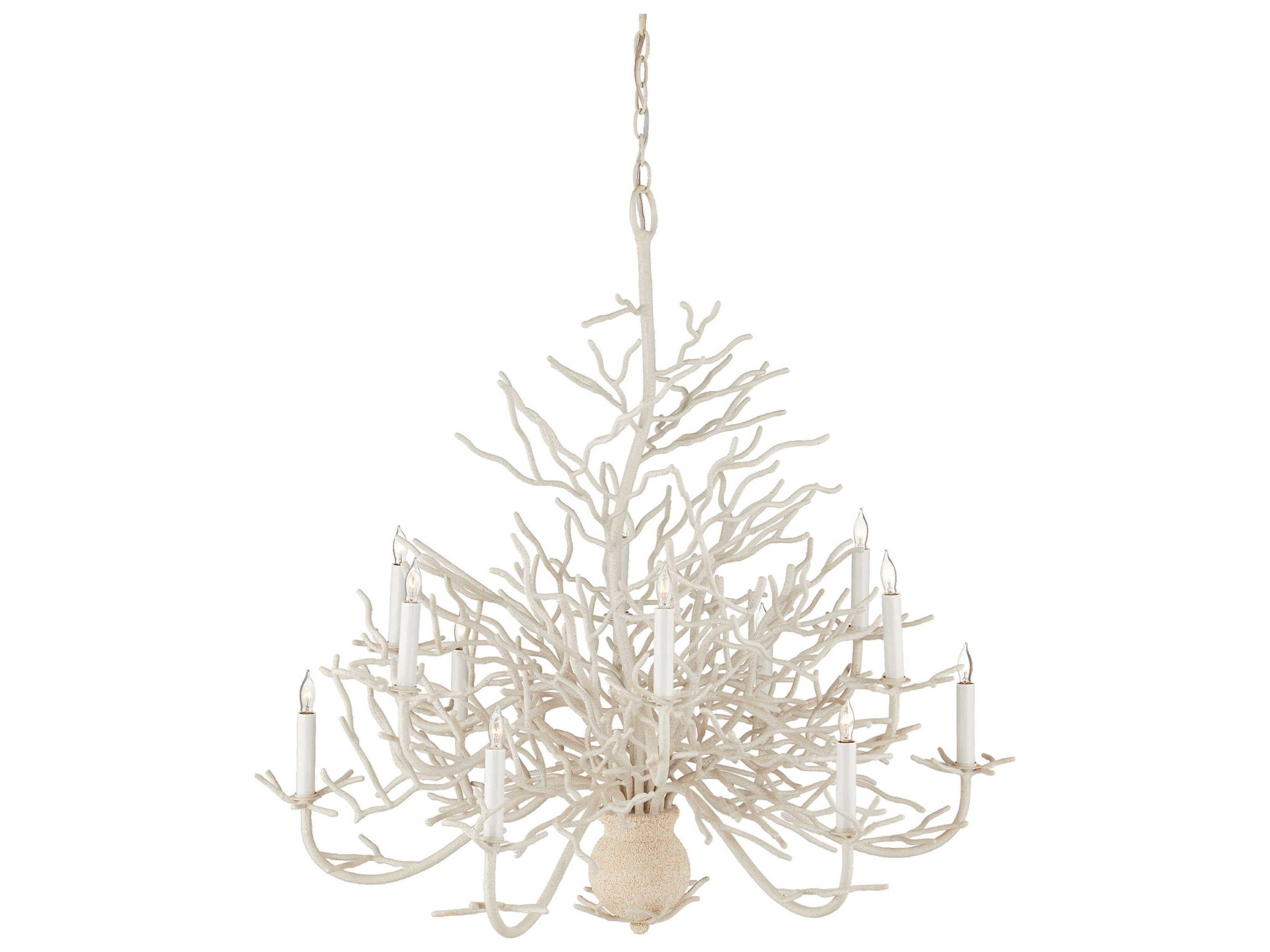 Currey & Company Seaward 12-Light White Coral natural Sand Candelabra Chandelier