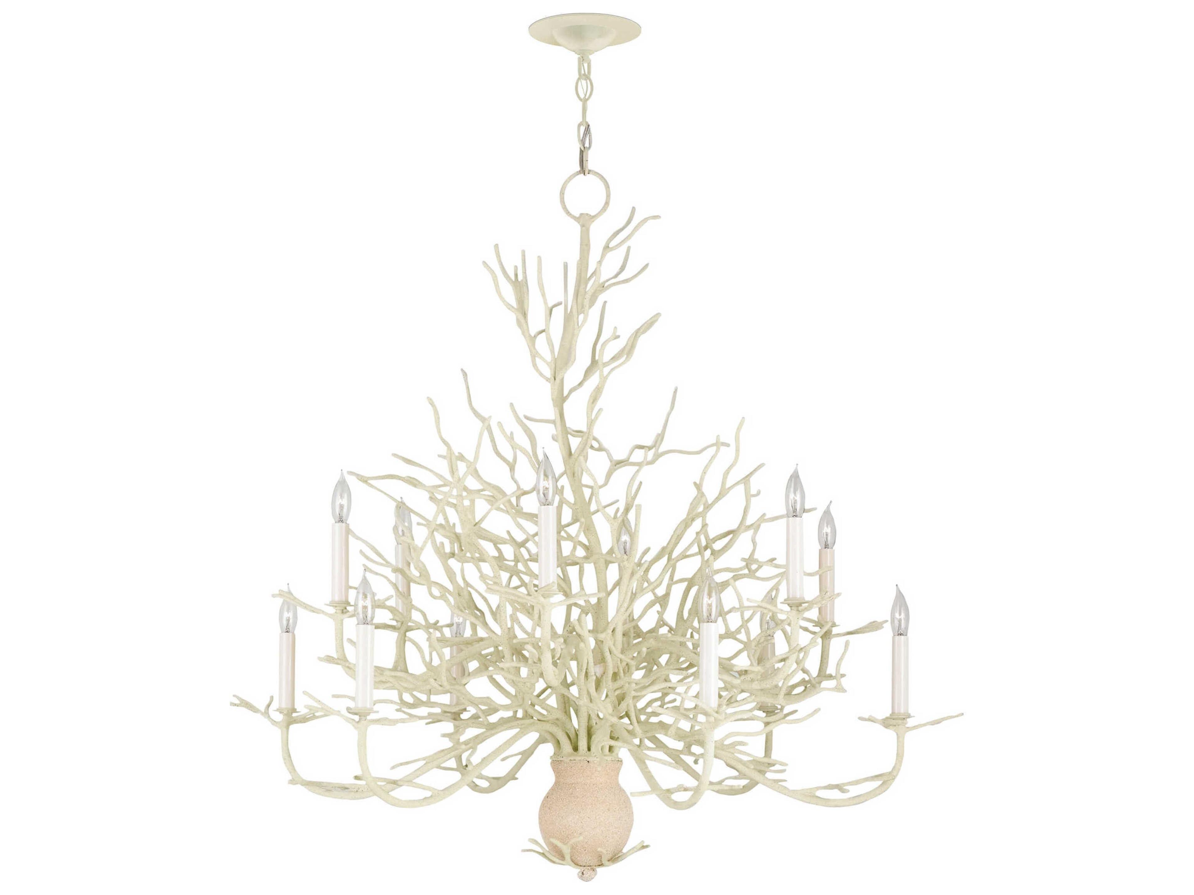 Currey & Company Seaward 12-Light White Coral natural Sand Candelabra Chandelier