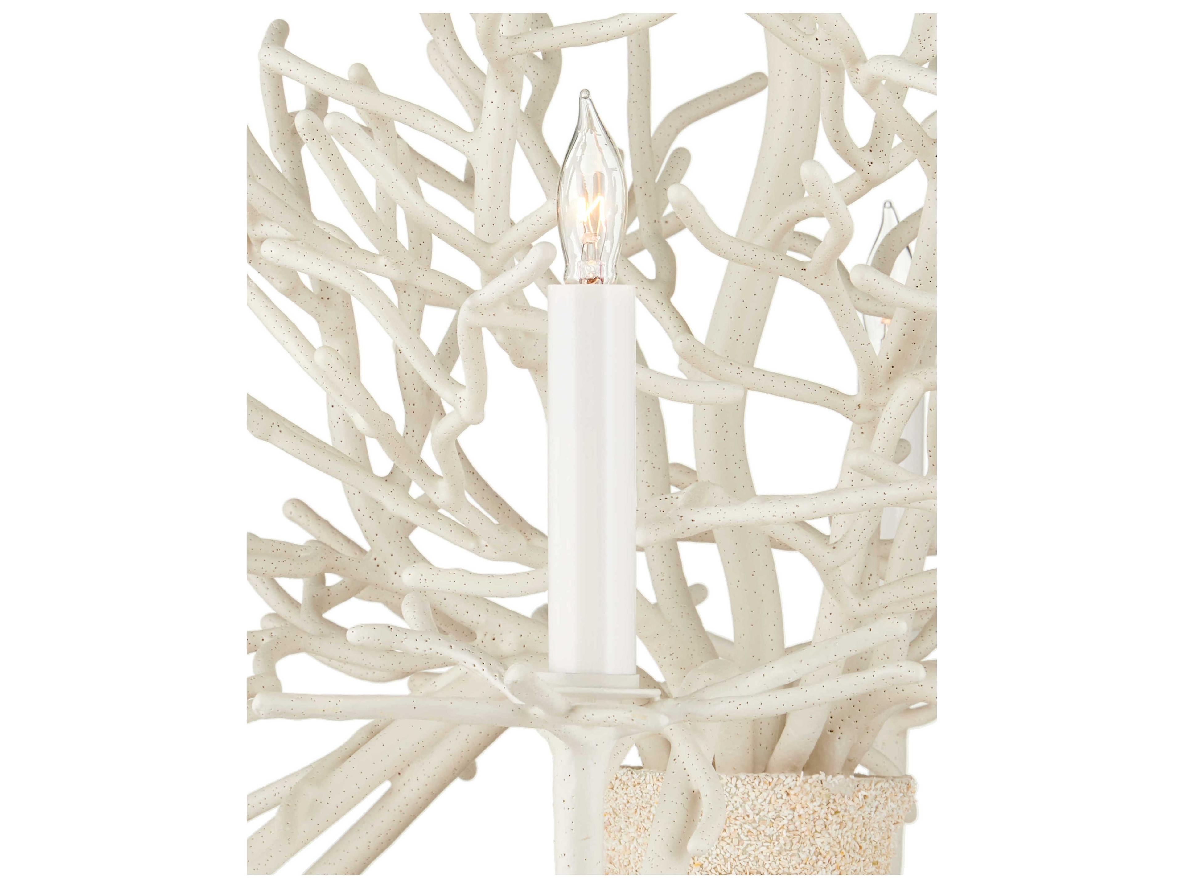 Currey & Company Seaward 6-Light White Coral natural Sand Candelabra Chandelier