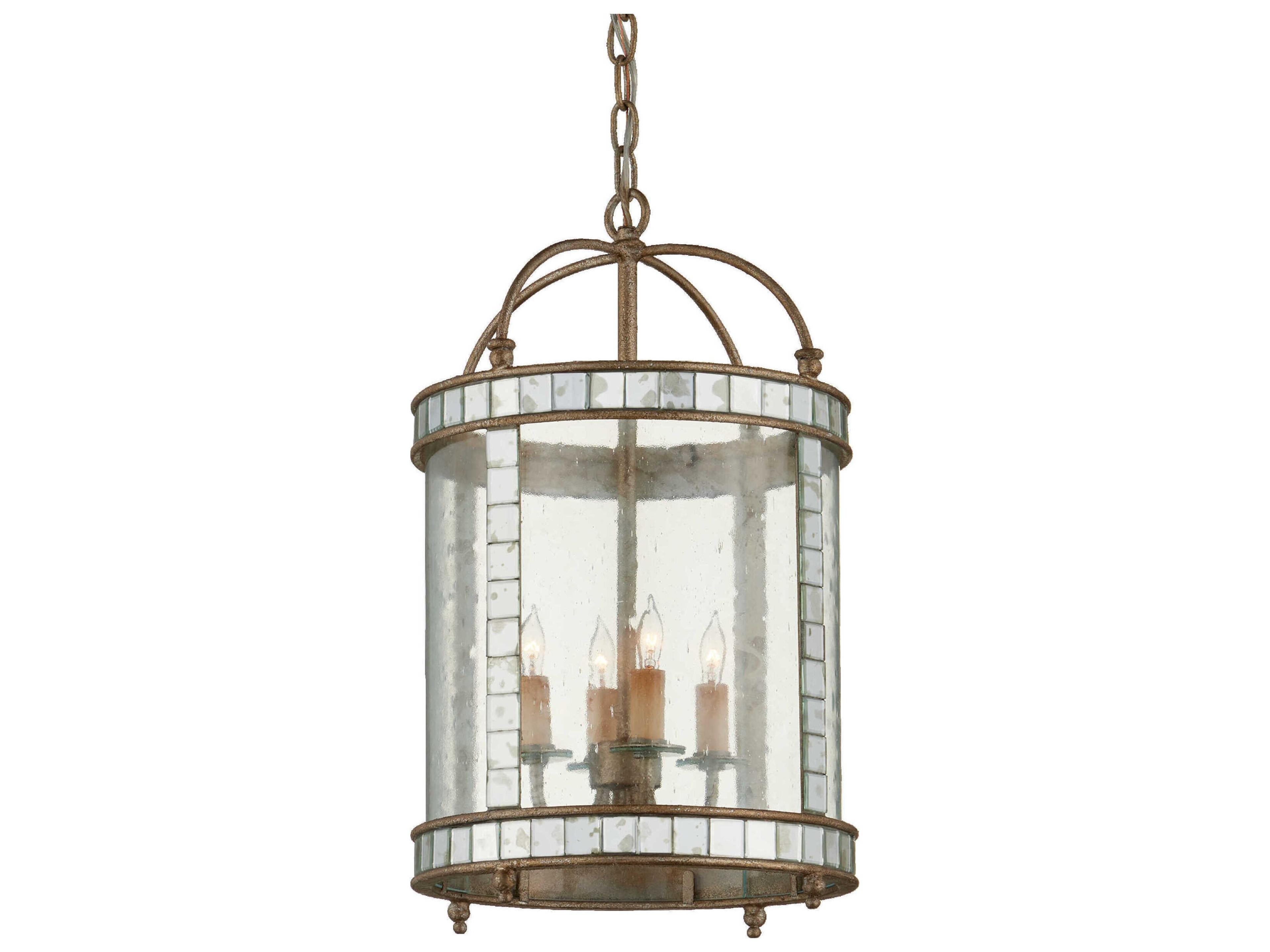 Currey & Company Corsica 4-Light Harlow Silver Leaf Glass Cylinder Chandelier